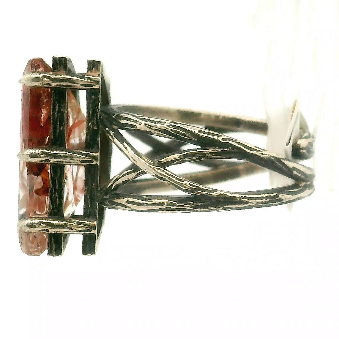Bad Witch Pink Koi Quartz Cuff Ring .925 Sterling Silver for Spiritual Transformation