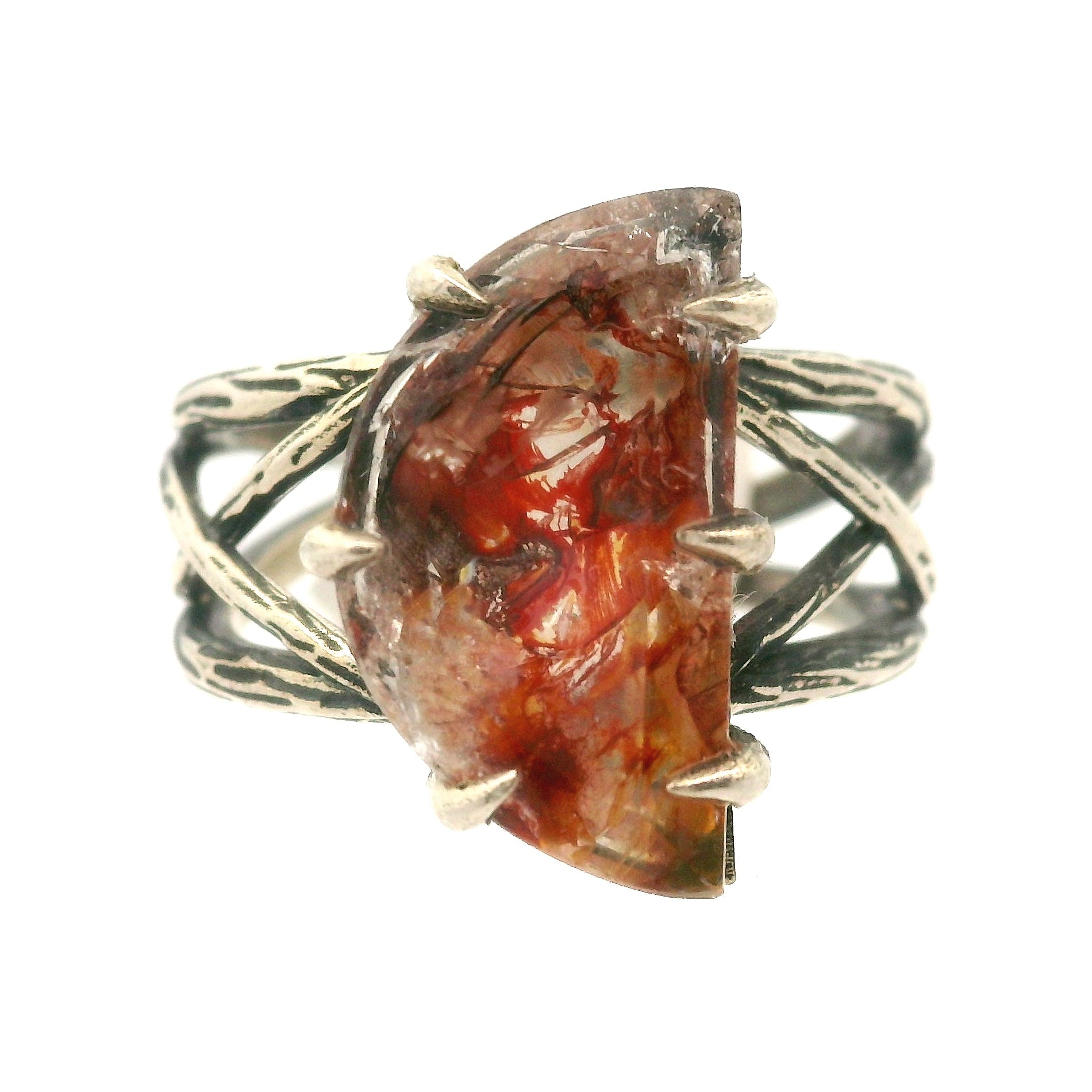 Bad Witch Pink Koi Quartz Cuff Ring .925 Sterling Silver for Spiritual Transformation