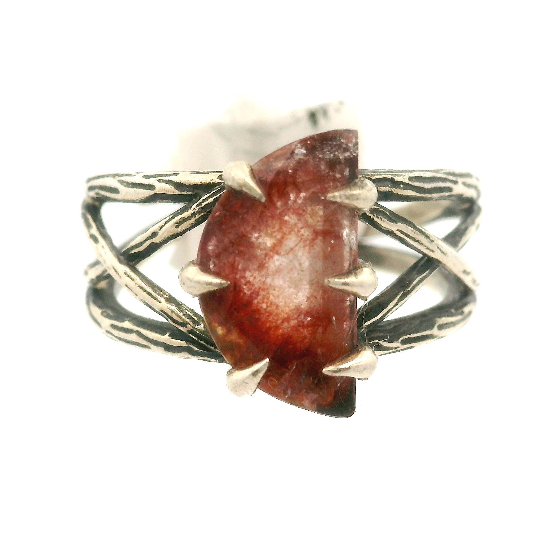 Bad Witch Pink Koi Quartz Cuff Ring .925 Sterling Silver for Spiritual Transformation