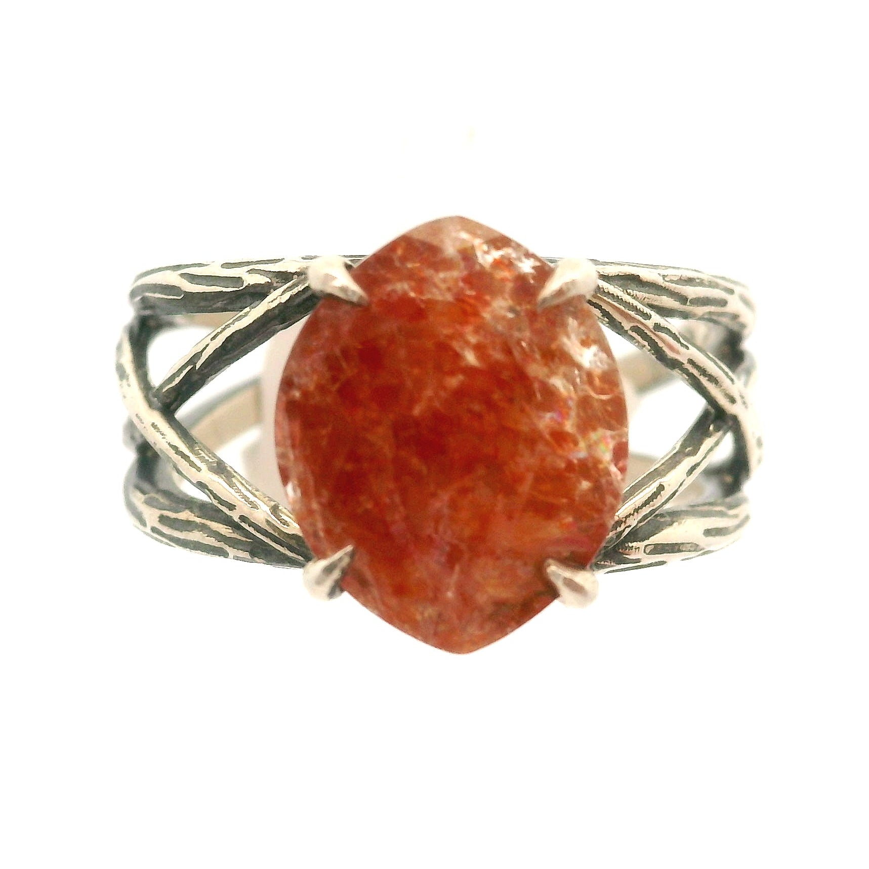 Sunstone Bad Witch Cuff Ring .925 Silver for Confidence, Joy and Vitality