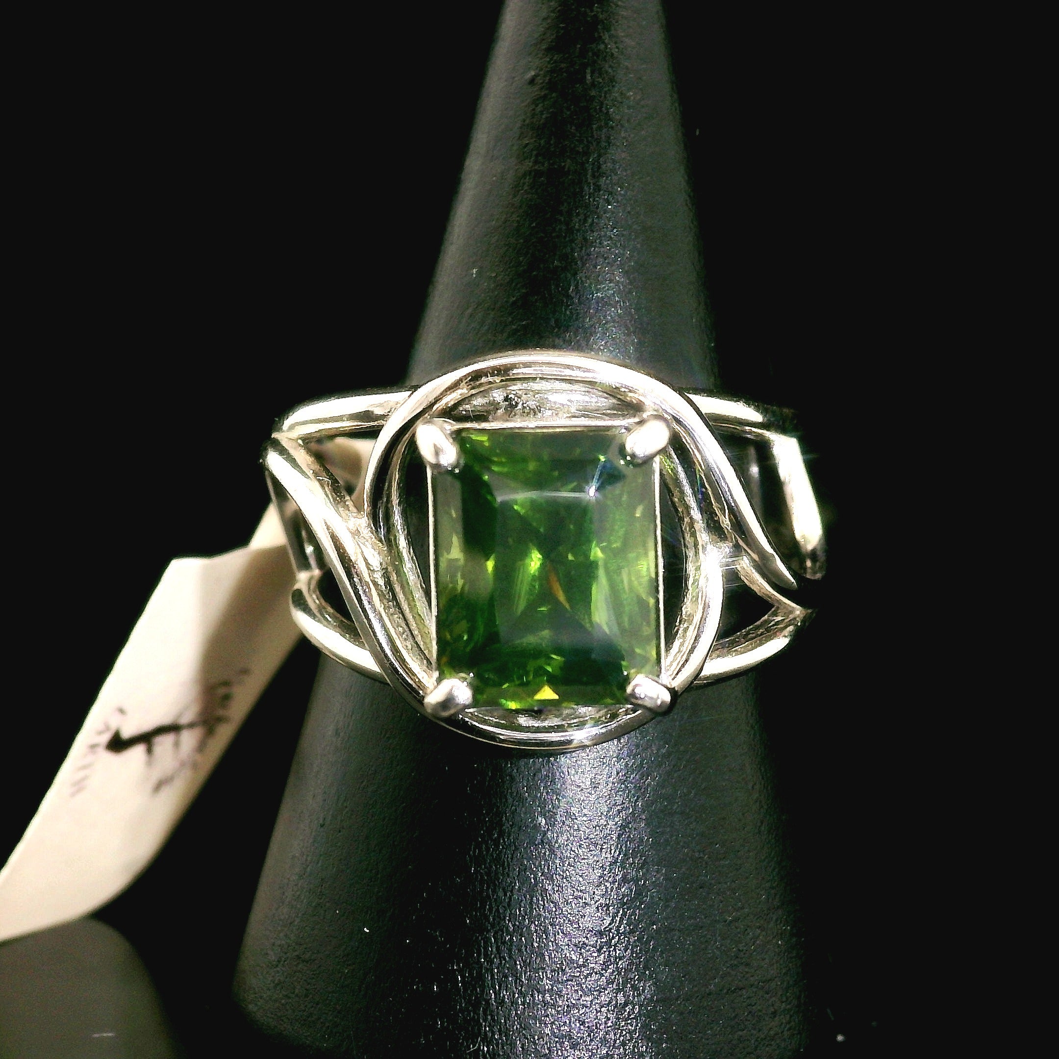 Green Zircon Cuff Ring .925 Silver for Determination, Organization & Transformation