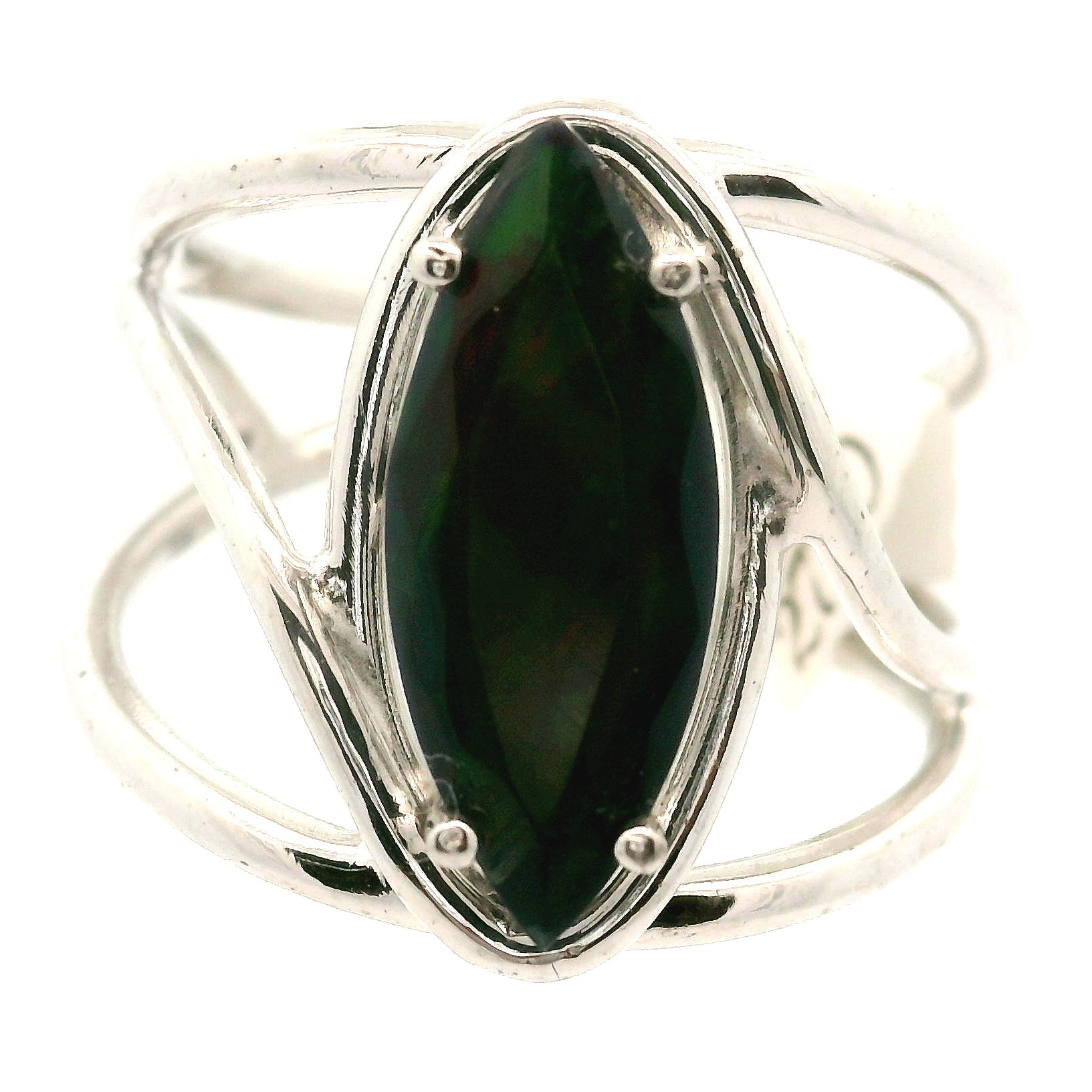 Black Opal (Heated) Cuff Ring .925 Silver for Good Luck, Protection and Joy