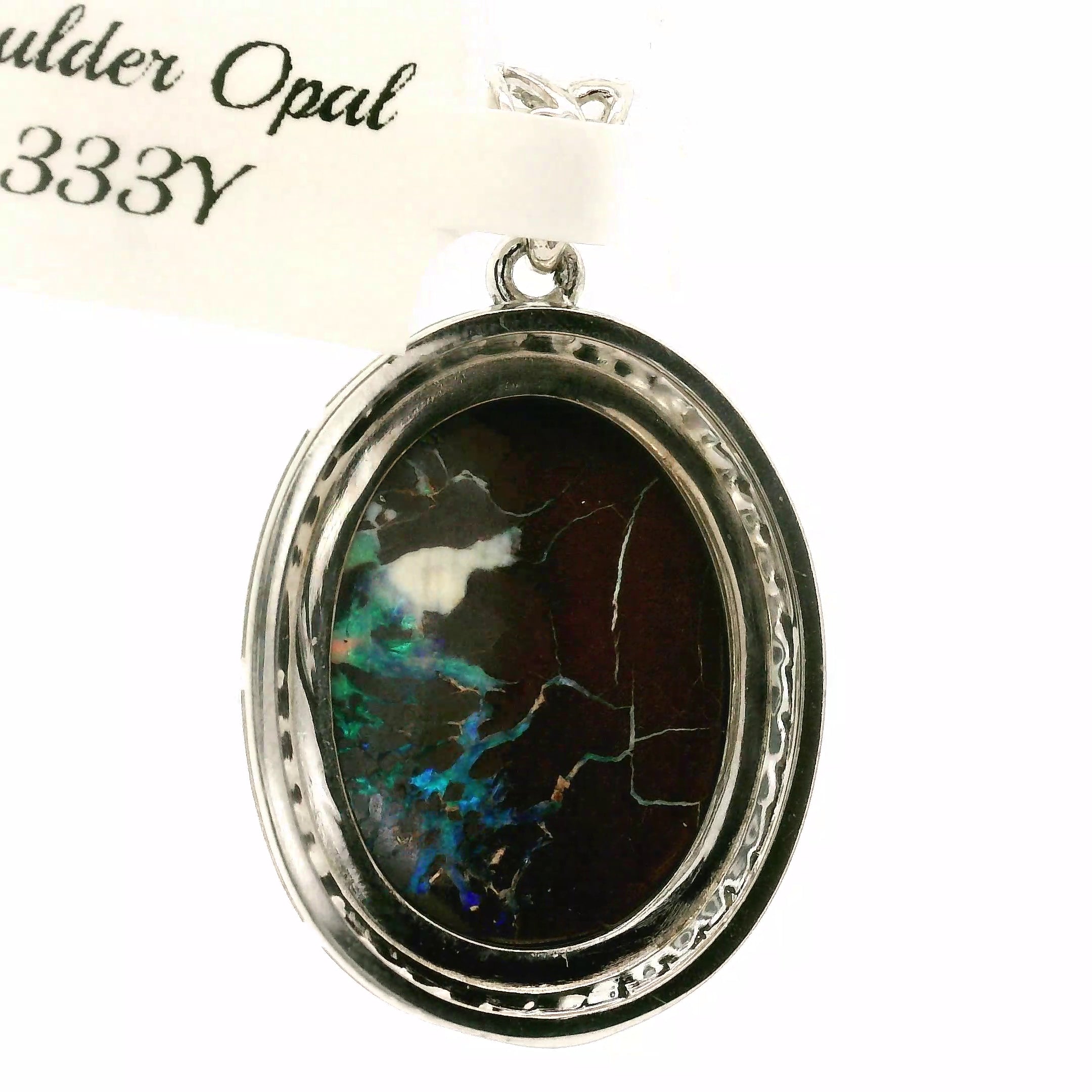 Boulder Opal with Blue Zircon Pavé Pendant .925 Sterling Silver for Emotional Support, Joy and Self Worth