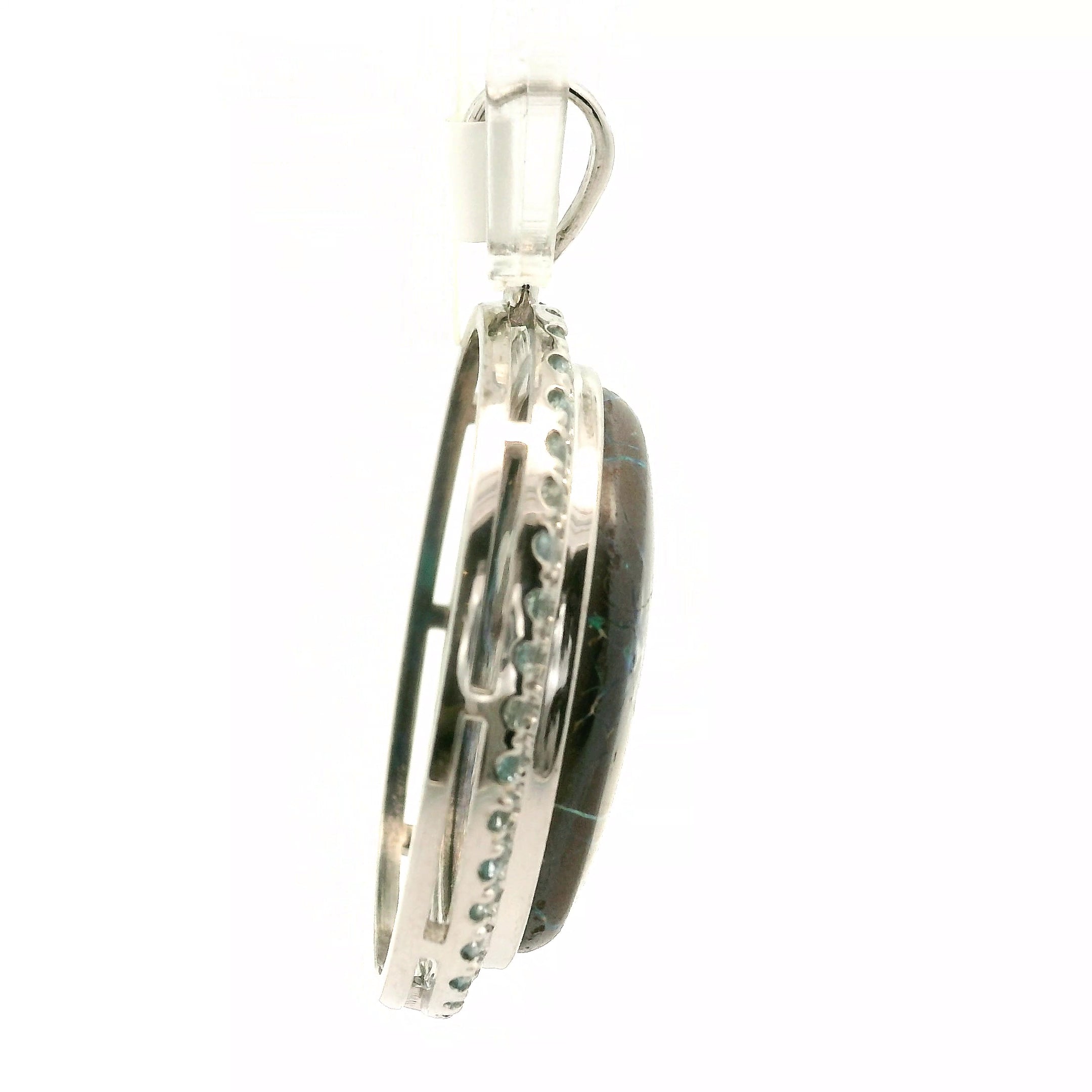 Boulder Opal with Blue Zircon Pavé Pendant .925 Sterling Silver for Emotional Support, Joy and Self Worth