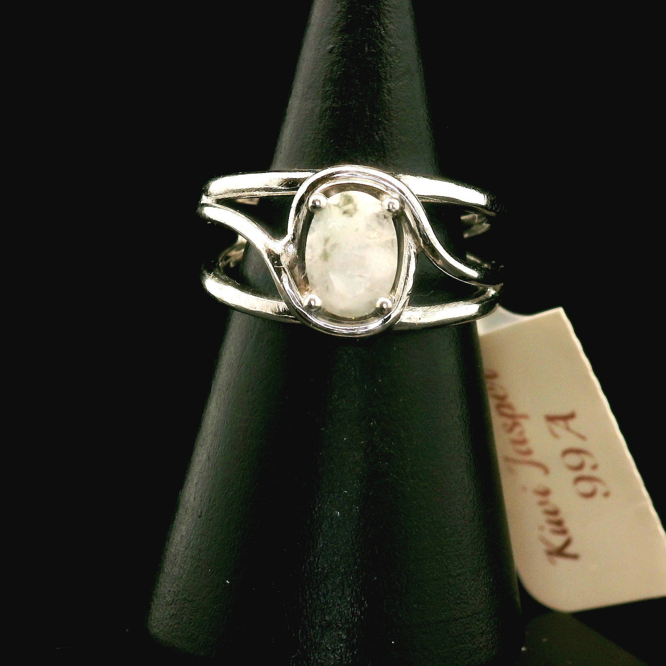 Kiwi Jasper Midi Cuff Ring 925 Silver for Support during Stress or Addiction