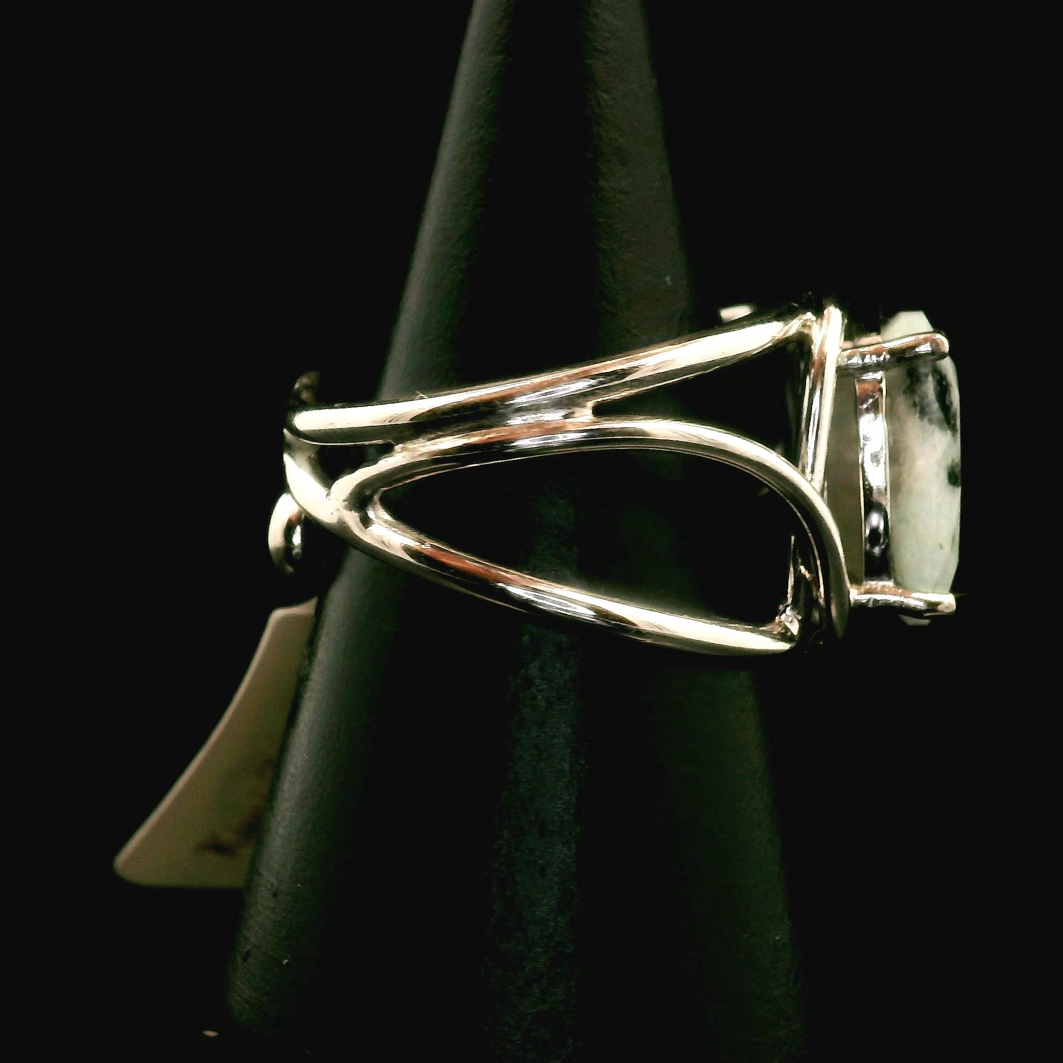 Kiwi Jasper Cuff Ring 925 Silver for Support during Stress or Addiction