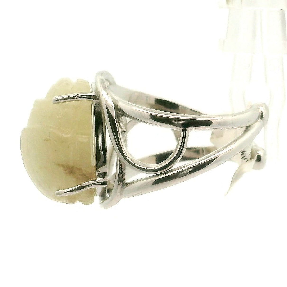 Libyan Desert Glass Scarab Cuff Ring .925 Silver for Confidence, Manifestation and Personal Power