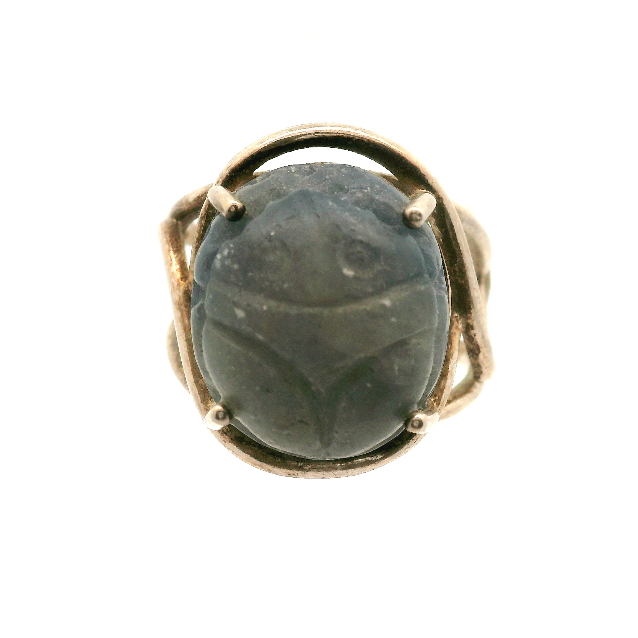 Sapphire Scarab Finger Cuff Adjustable Ring .925 Sterling Silver for Passion, Personal Power and Energy