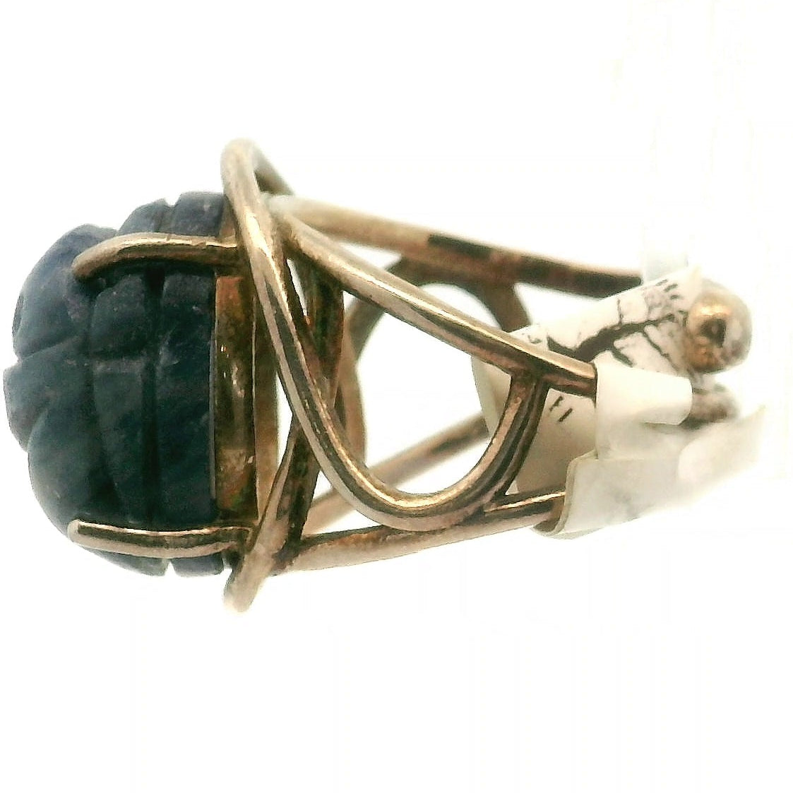 Sapphire Scarab Finger Cuff Adjustable Ring .925 Sterling Silver for Passion, Personal Power and Energy