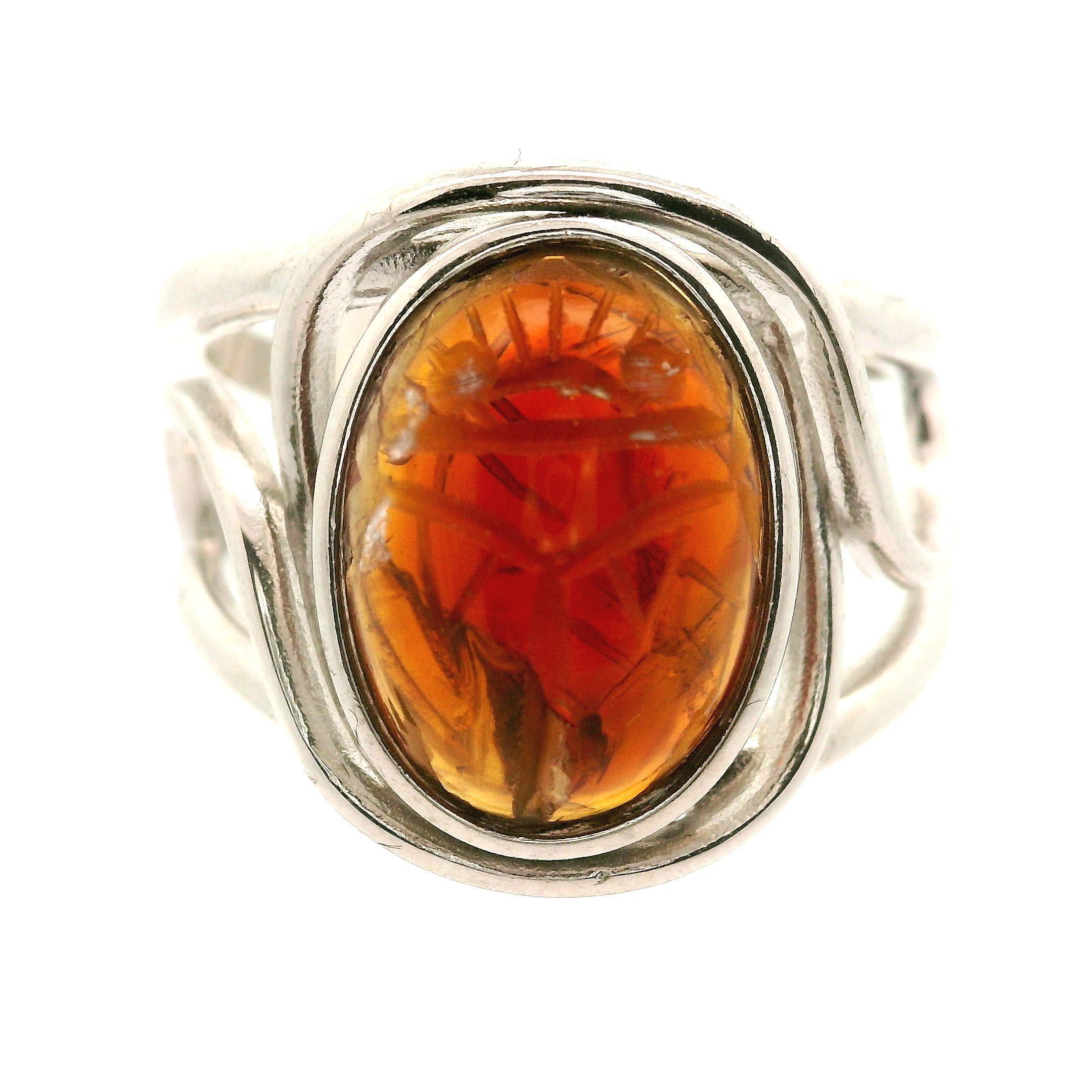 Madeira Citrine Scarab Adjustable Cuff Ring .925 Silver for Abundance, Good Luck and Positivity