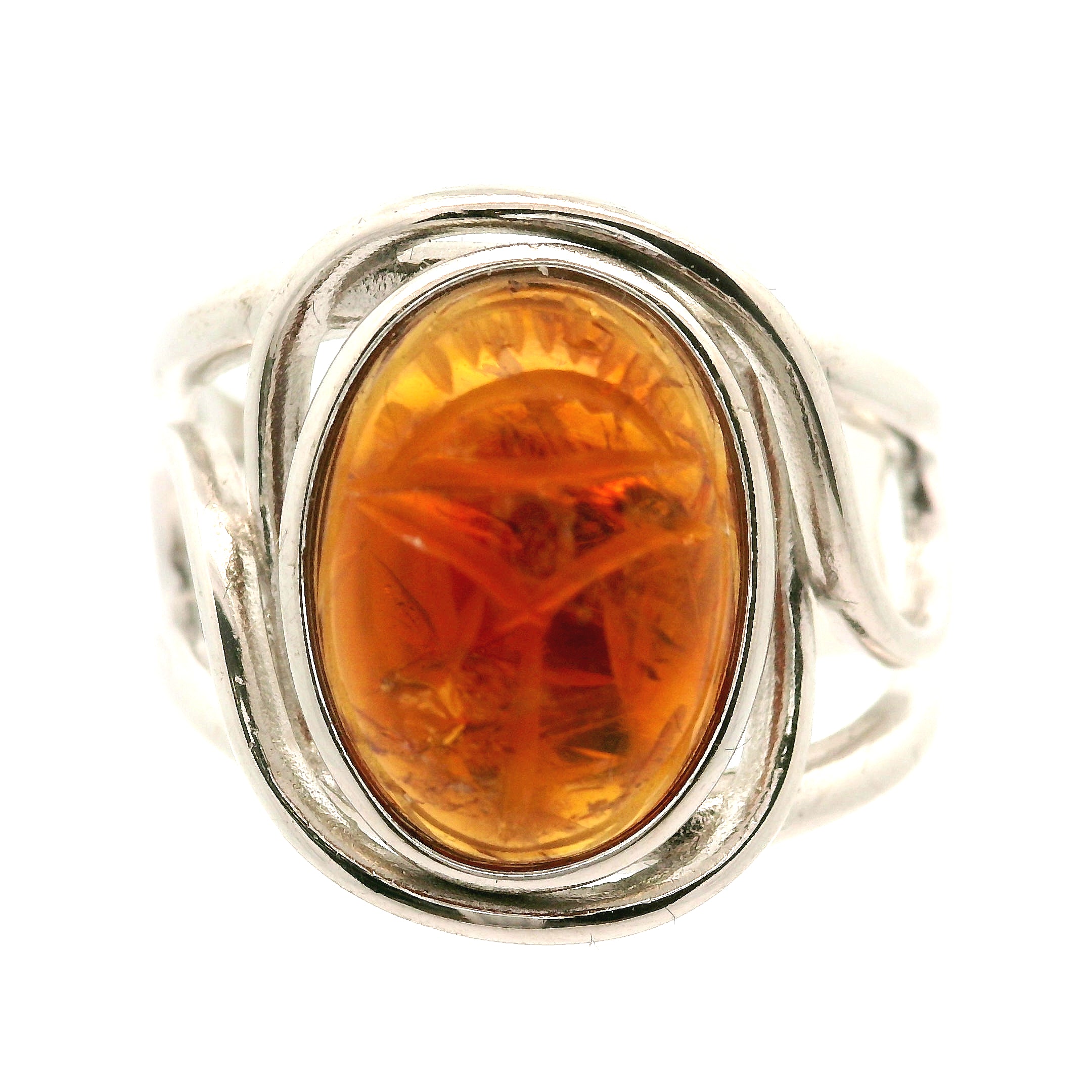 Madeira Citrine Scarab Adjustable Cuff Ring .925 Silver for Abundance, Good Luck and Positivity