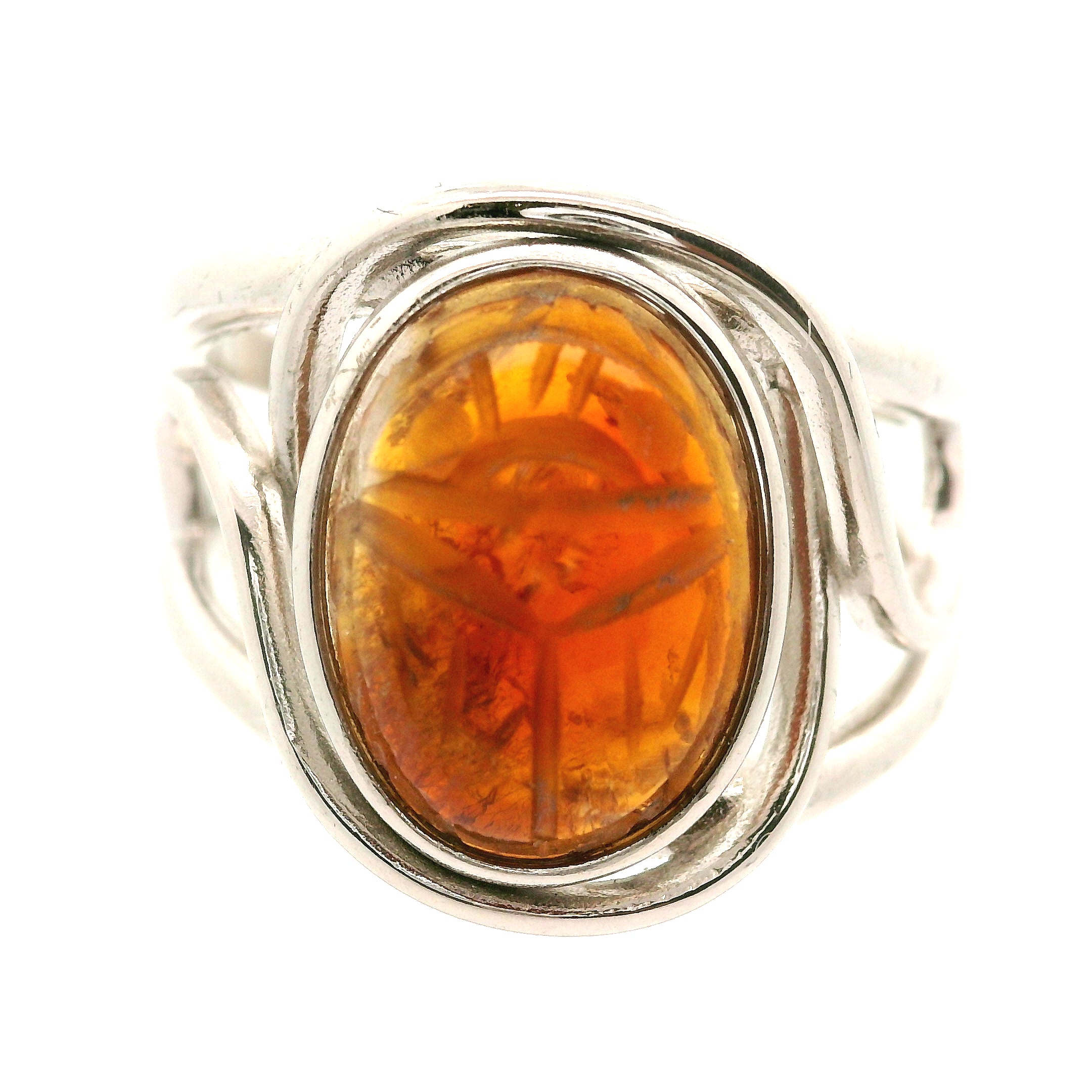 Madeira Citrine Scarab Adjustable Cuff Ring .925 Silver for Abundance, Good Luck and Positivity