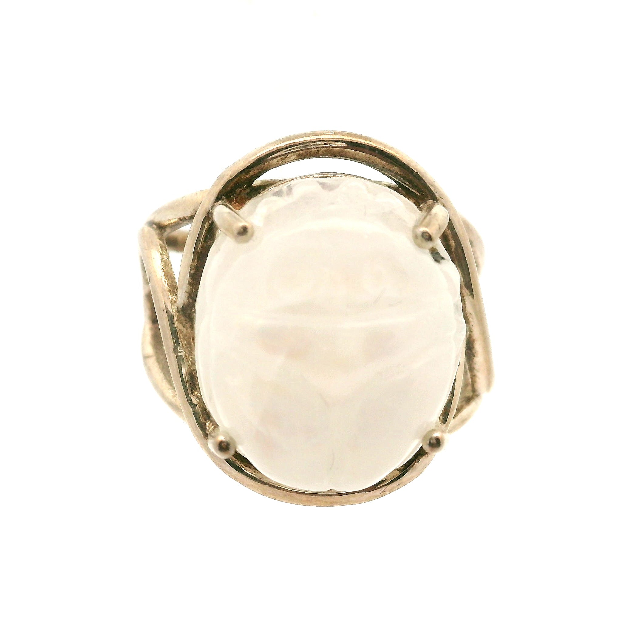 Rainbow Moonstone Scarab Finger Cuff Adjustable Ring .925 Sterling Silver for New Beginnings, Protection and Manifestation