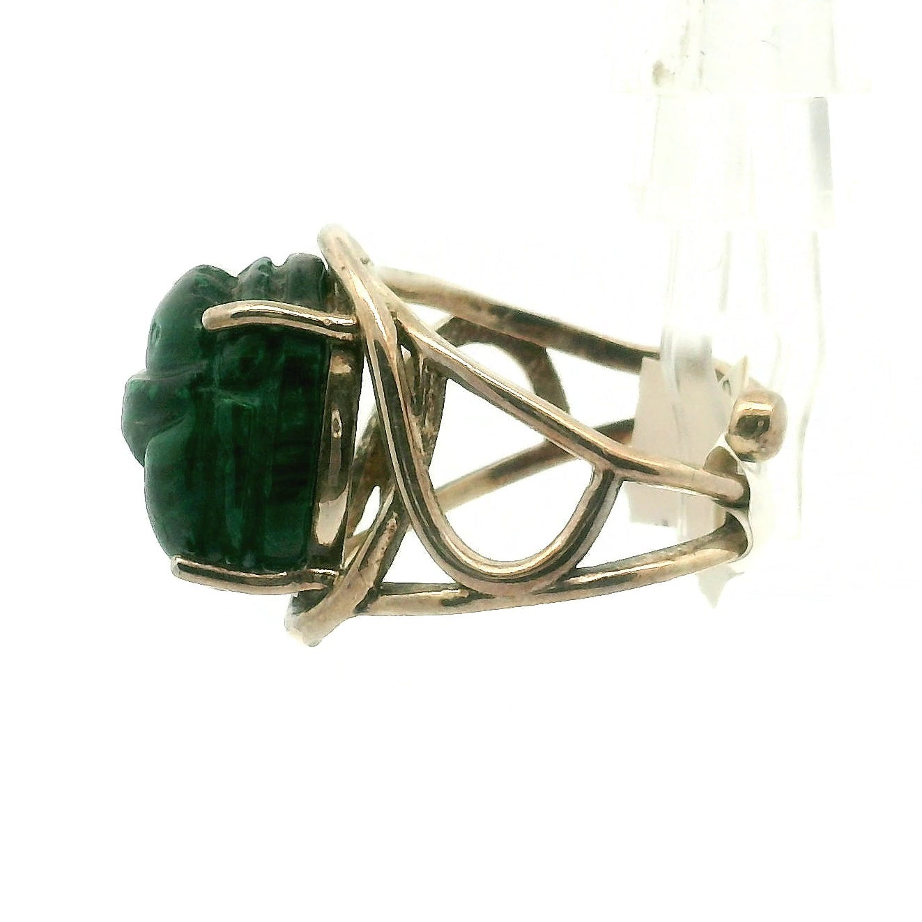 Malachite Scarab Finger Cuff Adjustable Ring .925 Sterling Silver for Transformation, Power and Wealth
