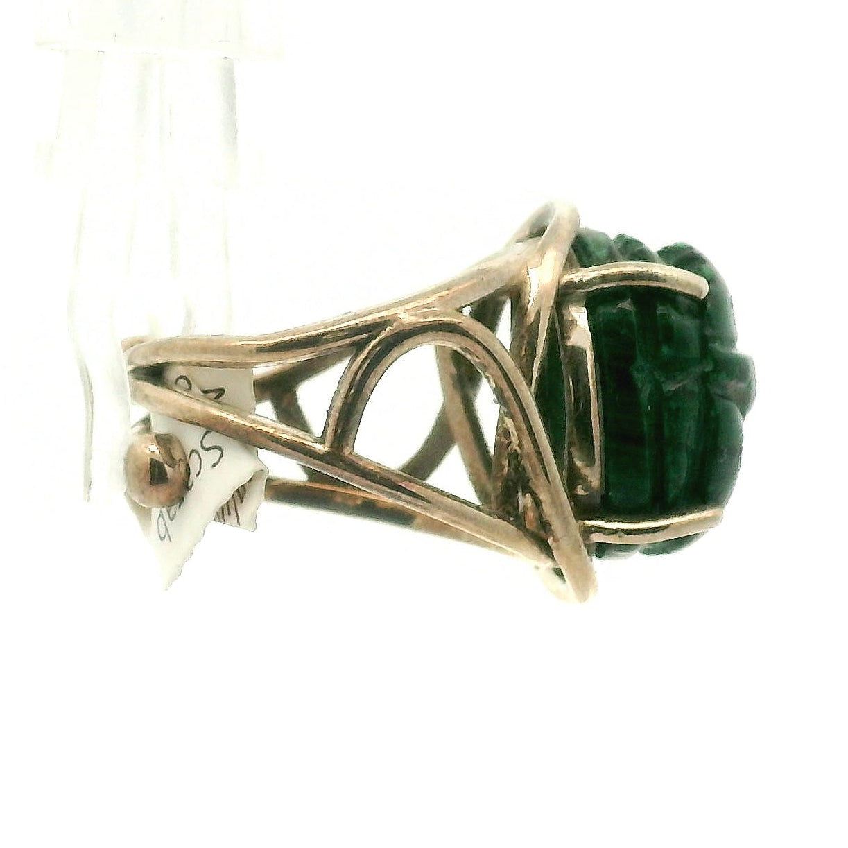 Malachite Scarab Finger Cuff Adjustable Ring .925 Sterling Silver for Transformation, Power and Wealth