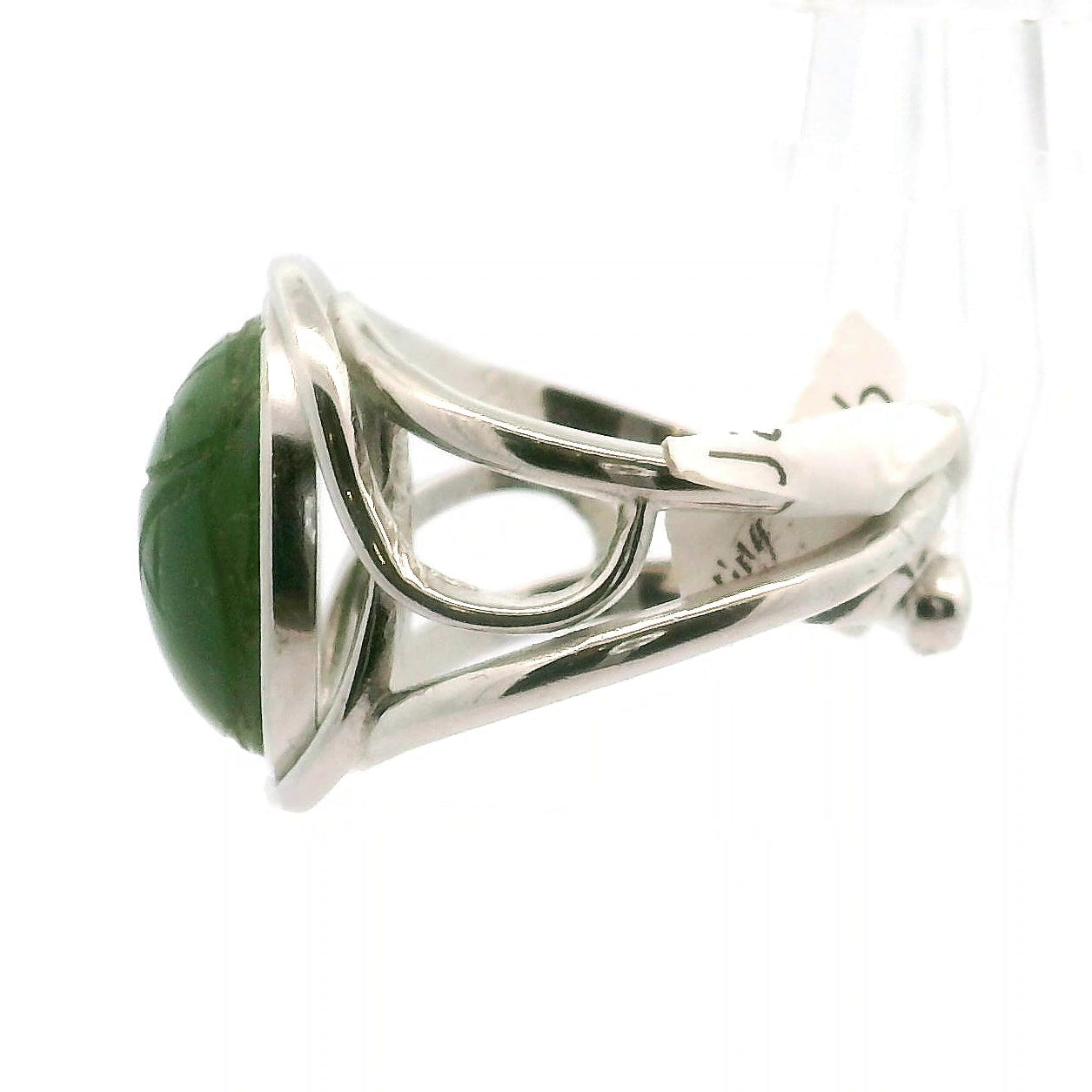 Jade Scarab Adjustable Cuff Ring .925 Silver for Abundance, Good Luck, Joy and Protection