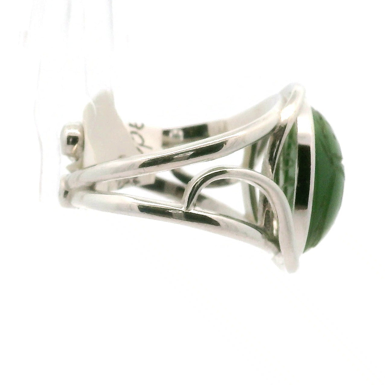 Jade Scarab Adjustable Cuff Ring .925 Silver for Abundance, Good Luck, Joy and Protection