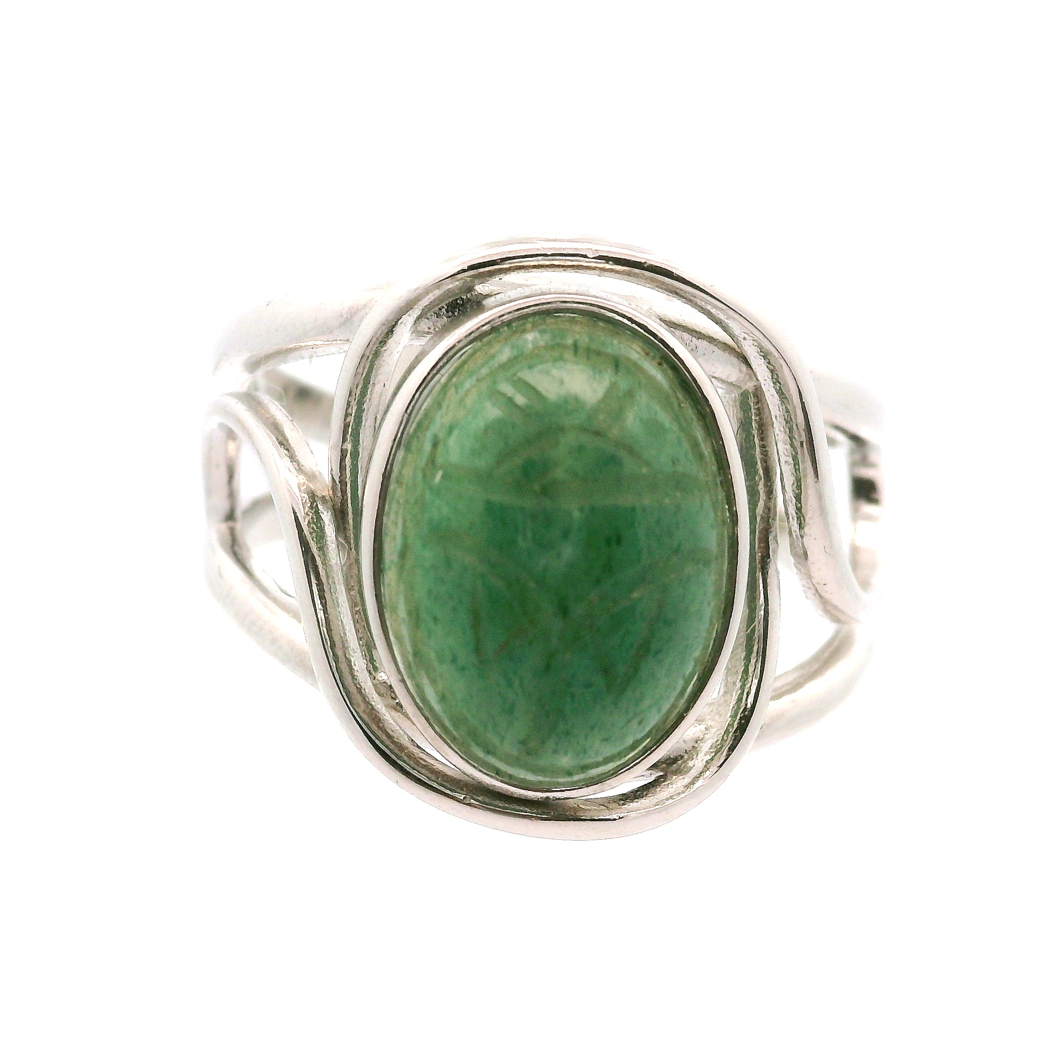 Green Aventurine Scarab Cuff Ring .925 Silver for Abundance and  Inner Harmony