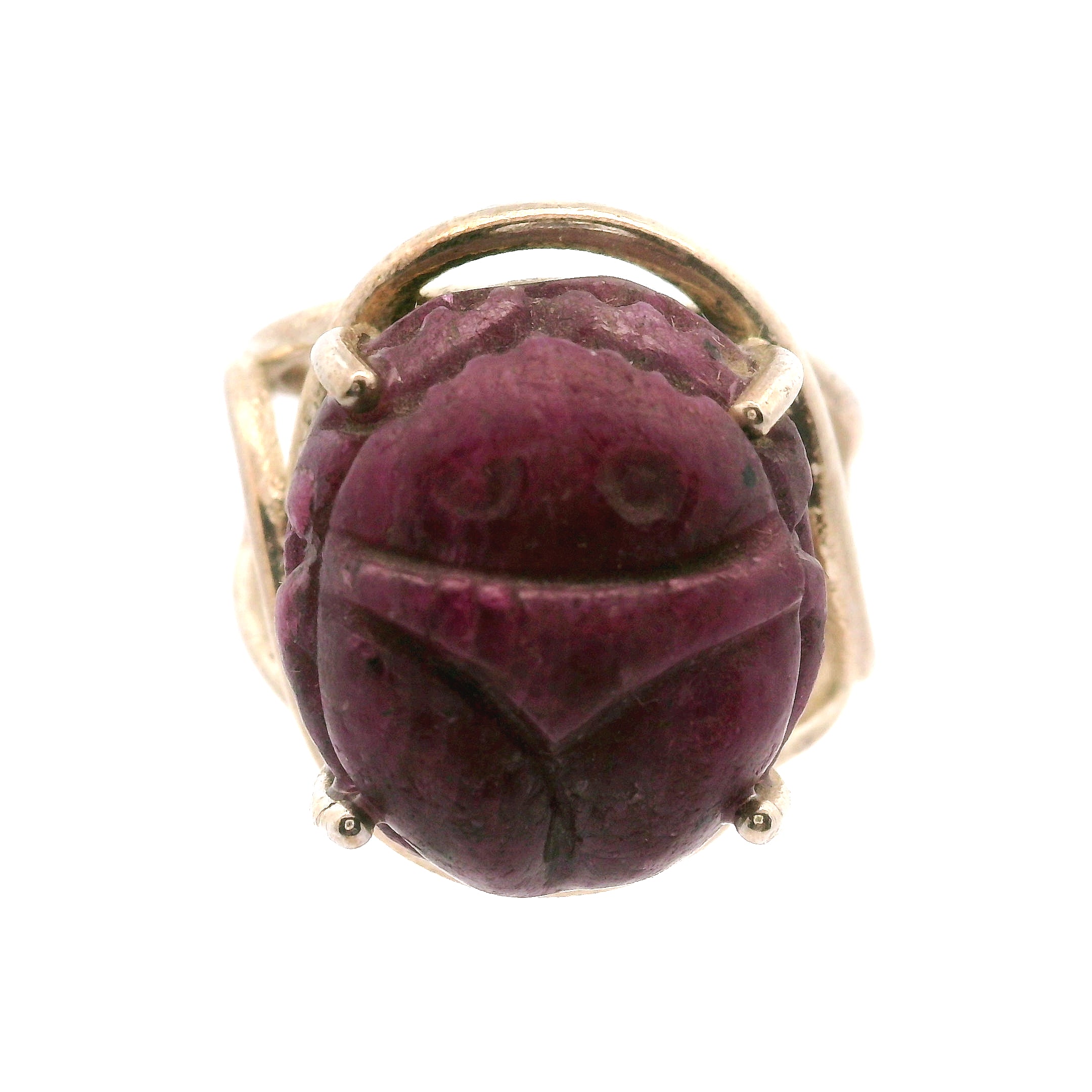 Ruby Scarab Finger Cuff Adjustable Ring .925 Sterling Silver for Passion, Personal Power and Energy
