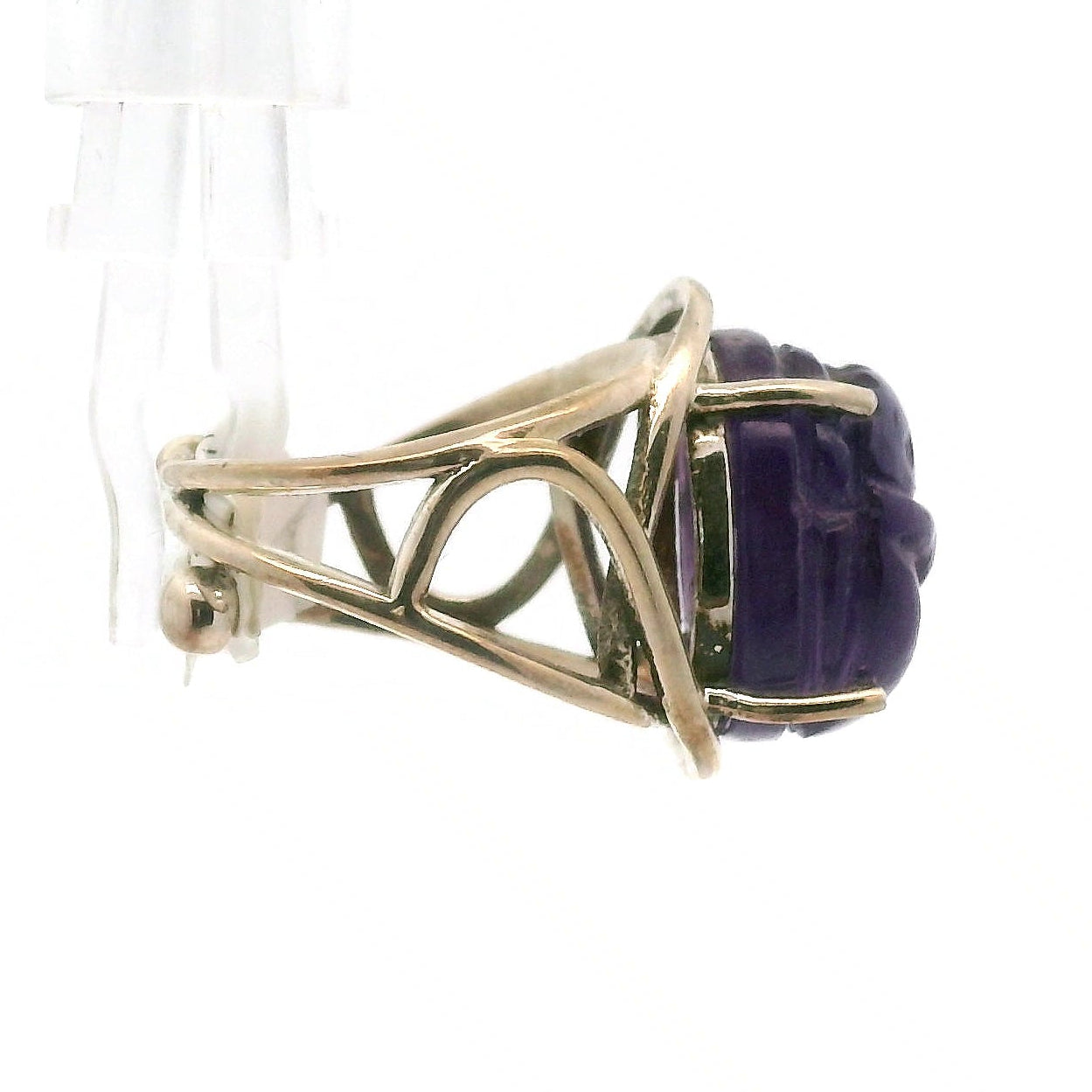 Amethyst Scarab Finger Cuff Adjustable Ring .925 Sterling Silver for Intuition, Protection and Health