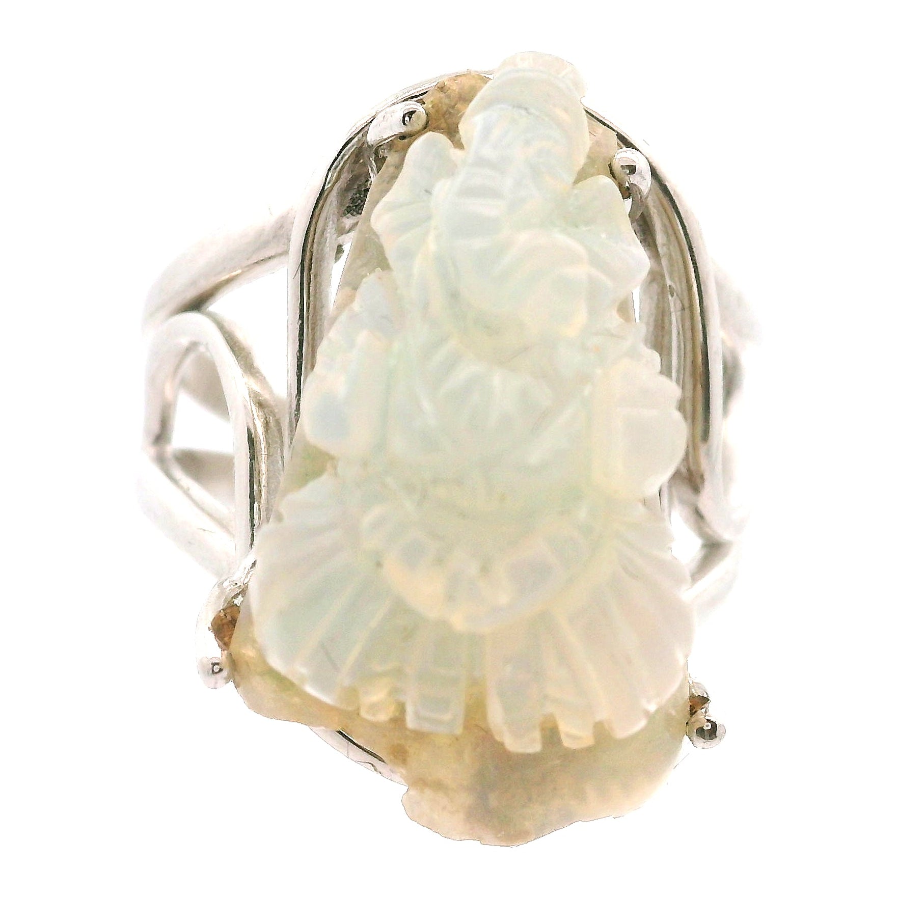 Ethiopian Opal Ganesha Cuff Ring .925 Silver for Good Luck, Transformation and Joy