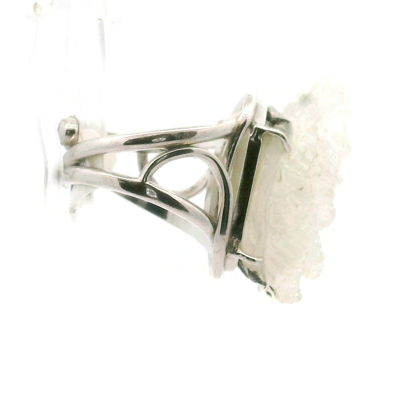 Rainbow Moonstone Ganesha Cuff Ring .925 Silver for New Beginnings, Protection and Manifestation