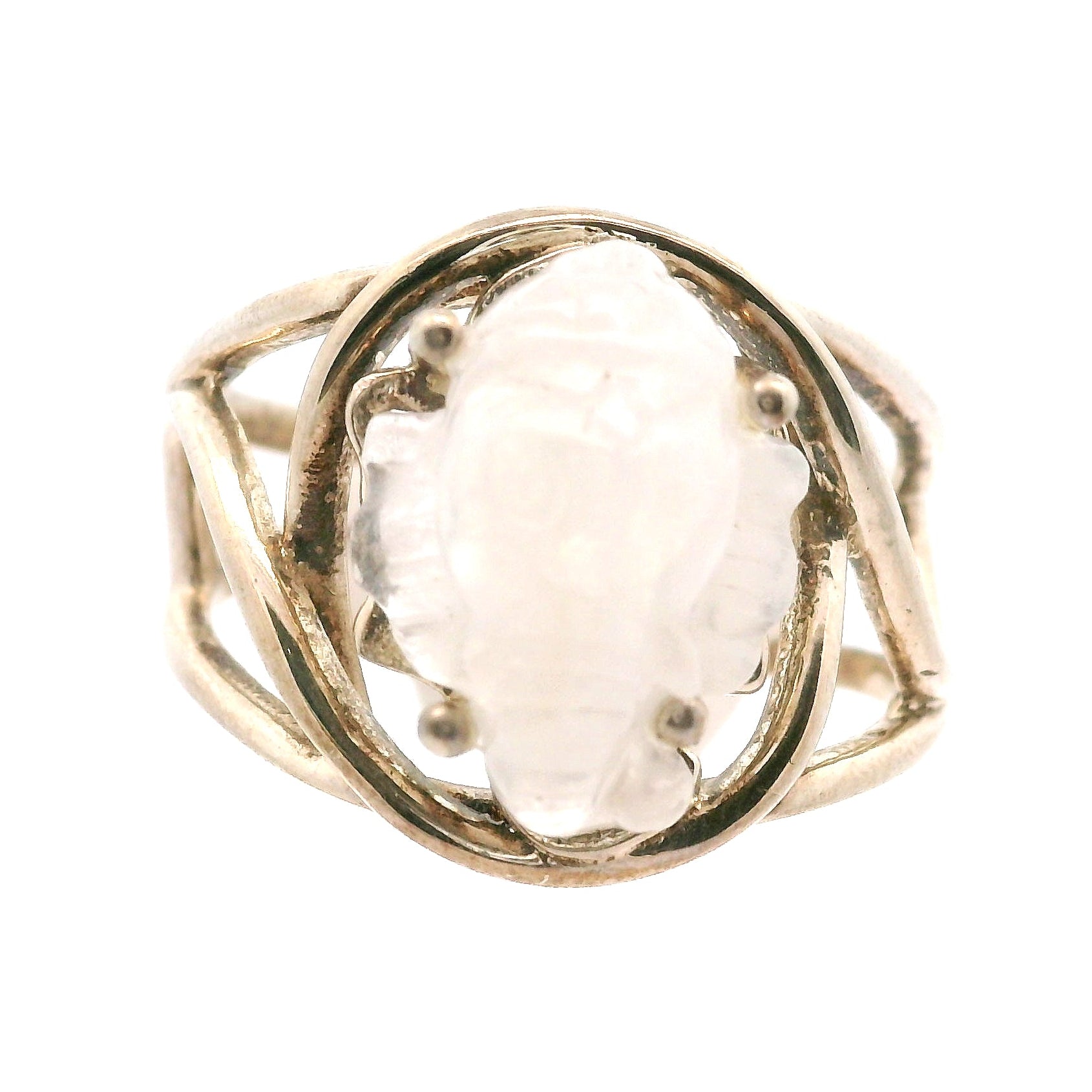 Rainbow Moonstone Ganesha Cuff Ring .925 Sterling Silver for New Beginnings & Clearing Blockages
