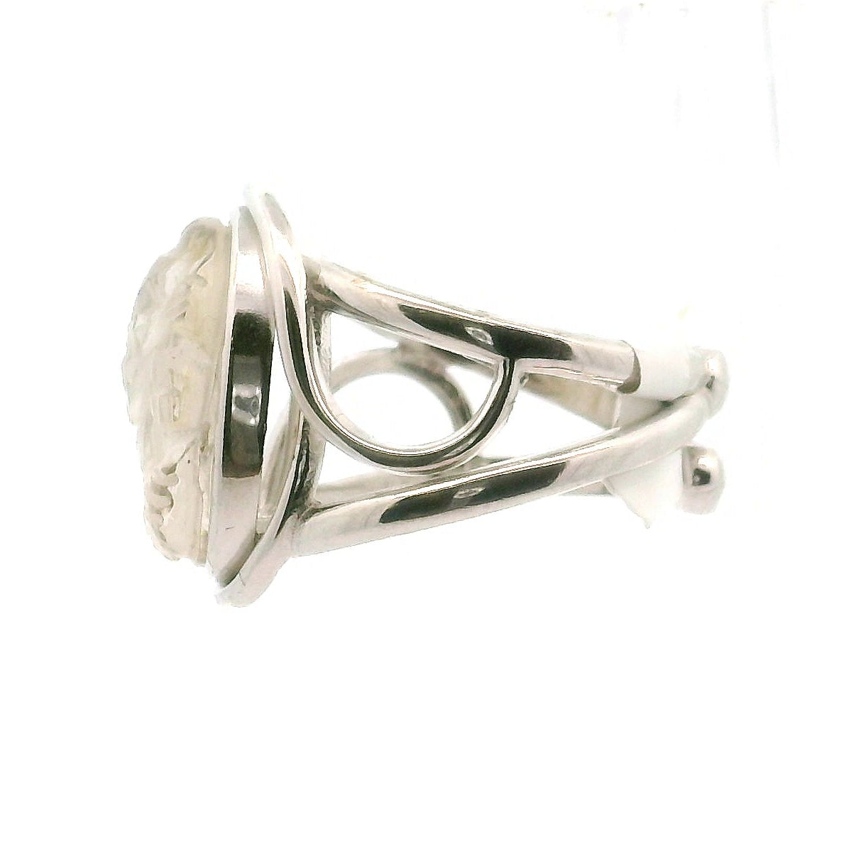 Clear Quartz Carved Ganesha Cuff Ring .925 Silver for Removing Obstacles