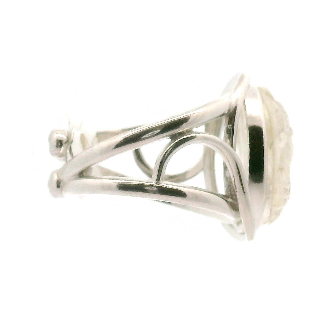 Clear Quartz Carved Ganesha Cuff Ring .925 Silver for Removing Obstacles