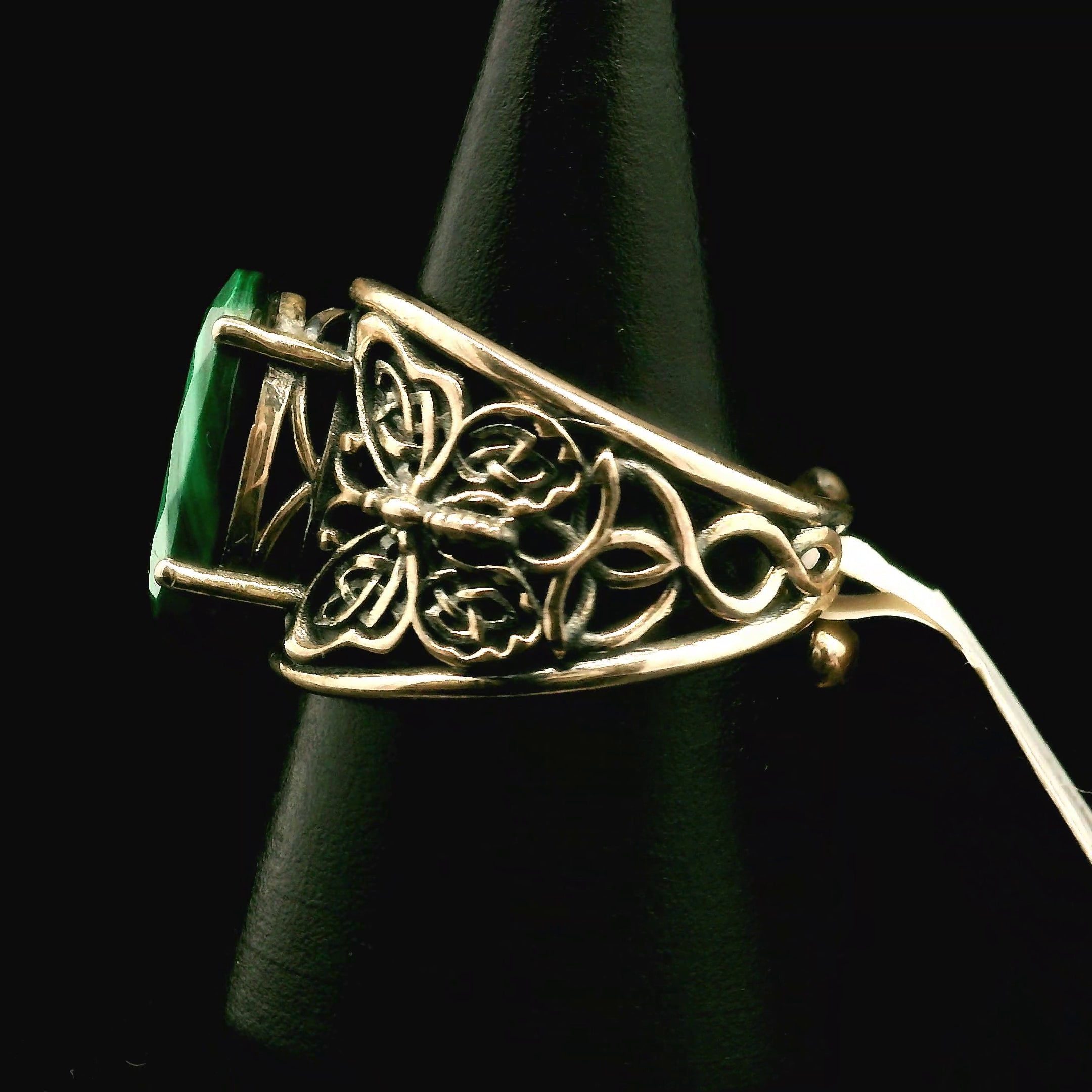 Malachite Butterfly Cuff Ring .925 Silver for Abundance, Luck and Transformation