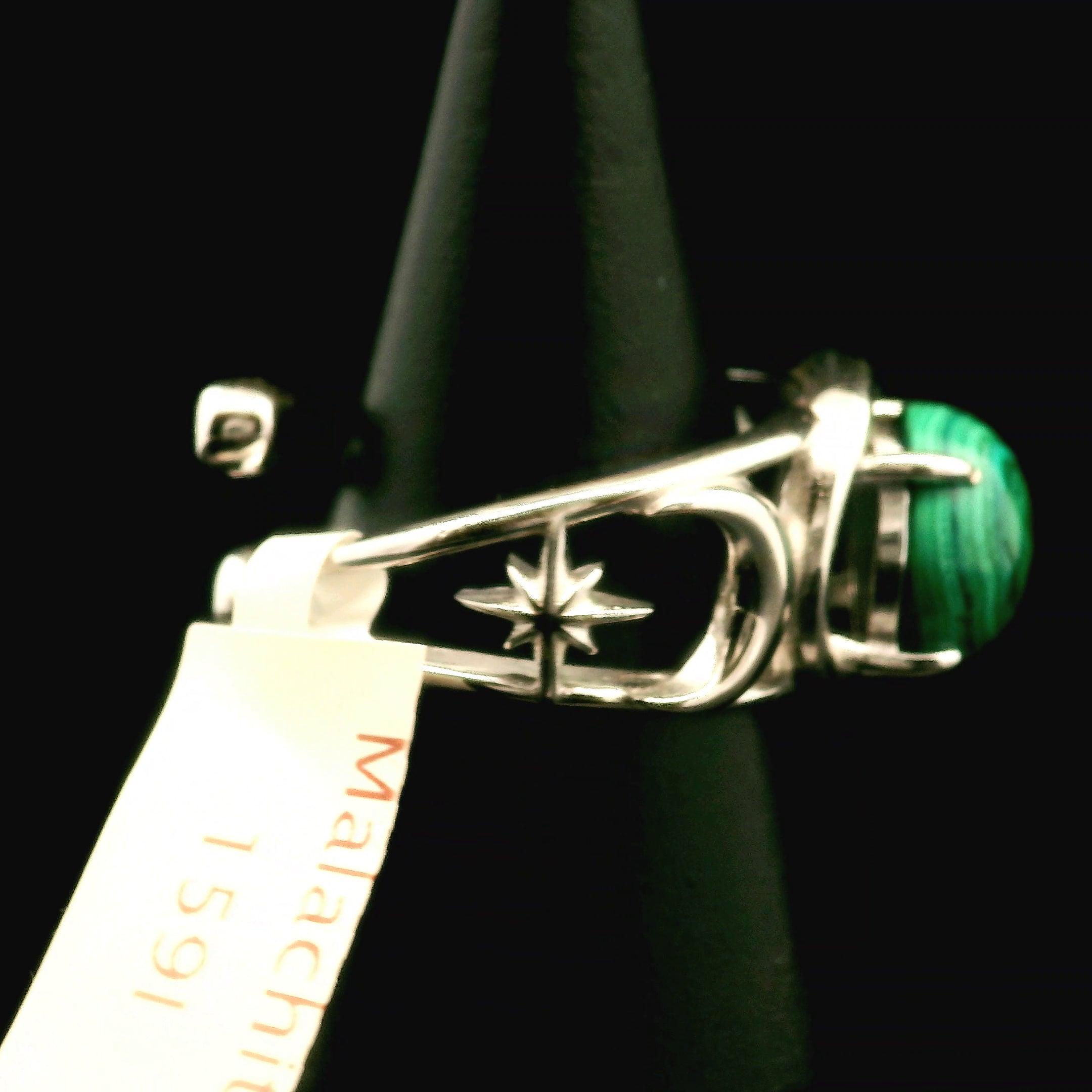 Malachite Triple Moon Cuff Ring .925 Silver for Abundance, Luck and Transformation