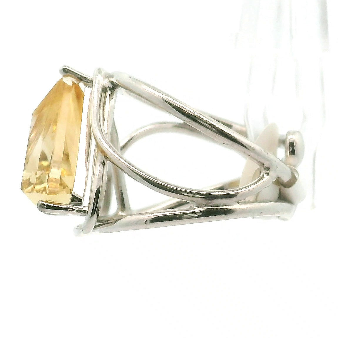 Citrine Ganesha Adjustable Cuff Ring .925 Silver for Abundance, Good Luck and Positivity