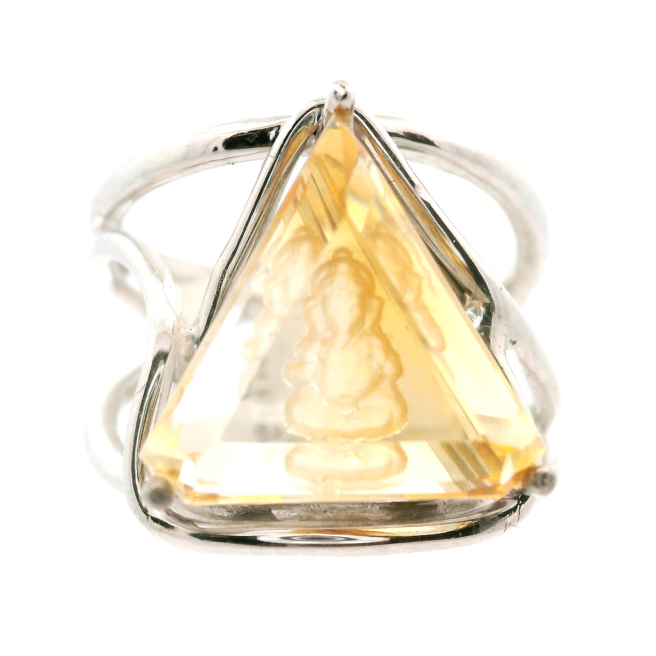 Citrine Ganesha Adjustable Cuff Ring .925 Silver for Abundance, Good Luck and Positivity
