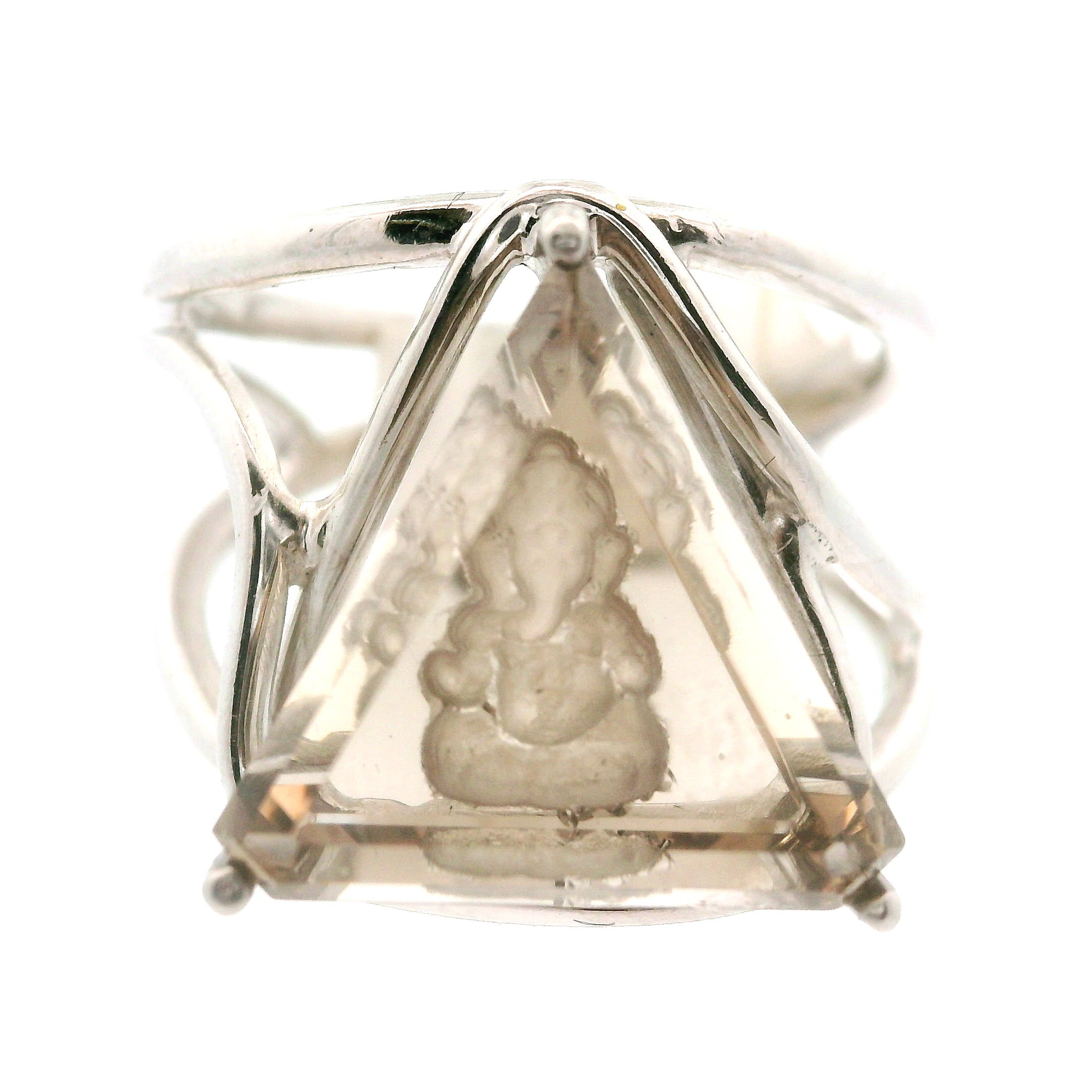 Smoky Quartz Ganesha Cuff Ring .925 Silver for Energetic Cleansing, Manifestation and Protection