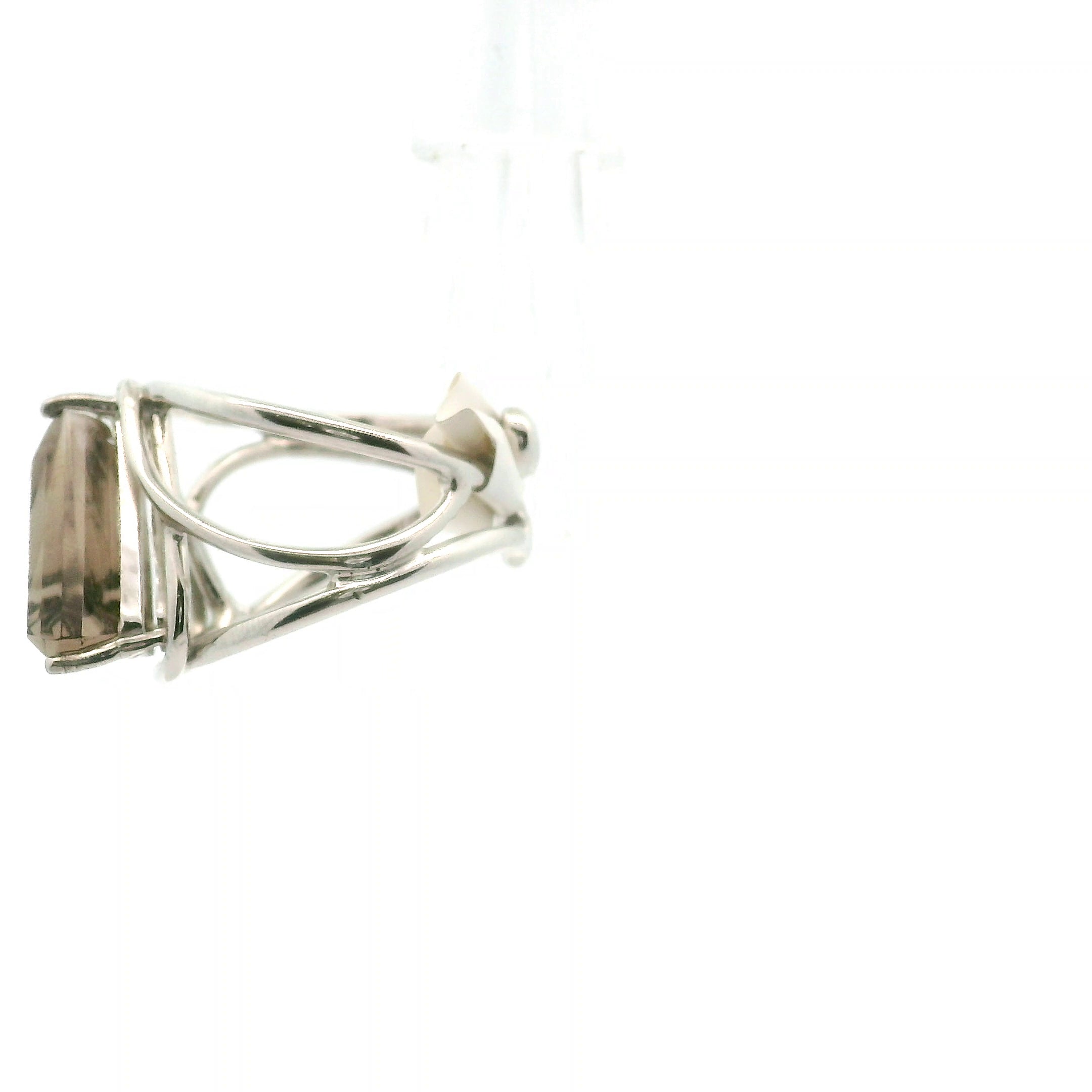 Smoky Quartz Ganesha Cuff Ring .925 Silver for Energetic Cleansing, Manifestation and Protection