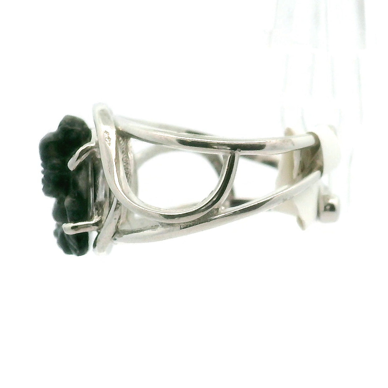 Spectrolite Carved Ganesha Cuff Ring .925 Silver for Magic and Removing Obstacles