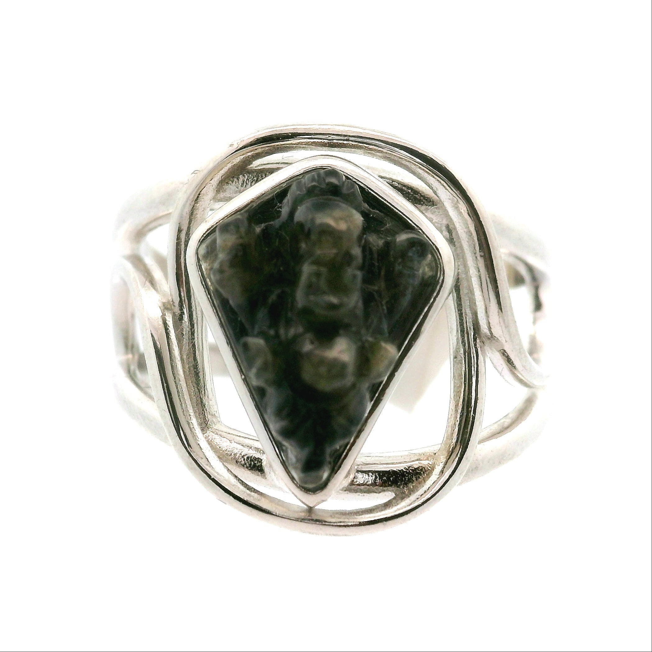 Spectrolite Carved Ganesha Cuff Ring .925 Silver for Magic and Removing Obstacles
