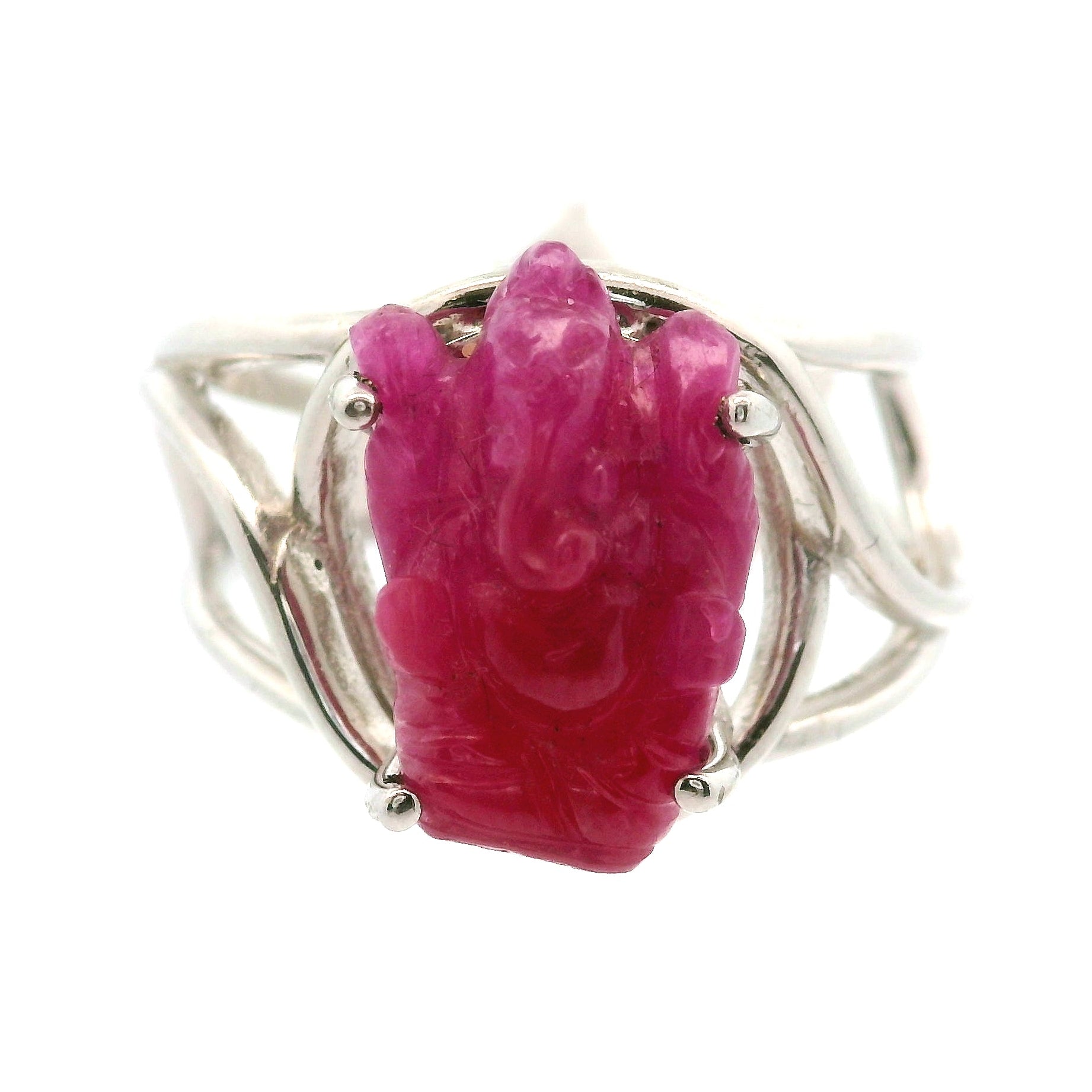 Ruby Ganesha Cuff Ring .925 Silver for Empowerment, Love and Passion