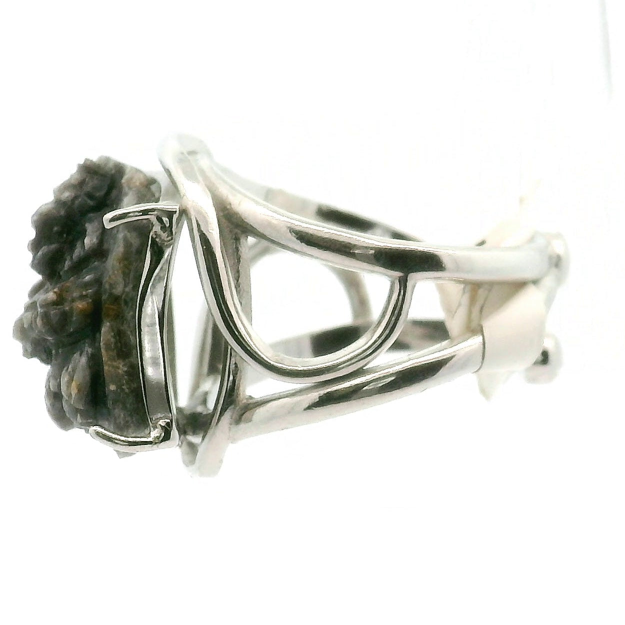 Black Sapphire Ganesha Cuff Ring 925 Silver for Good Luck, Prosperity and Protection