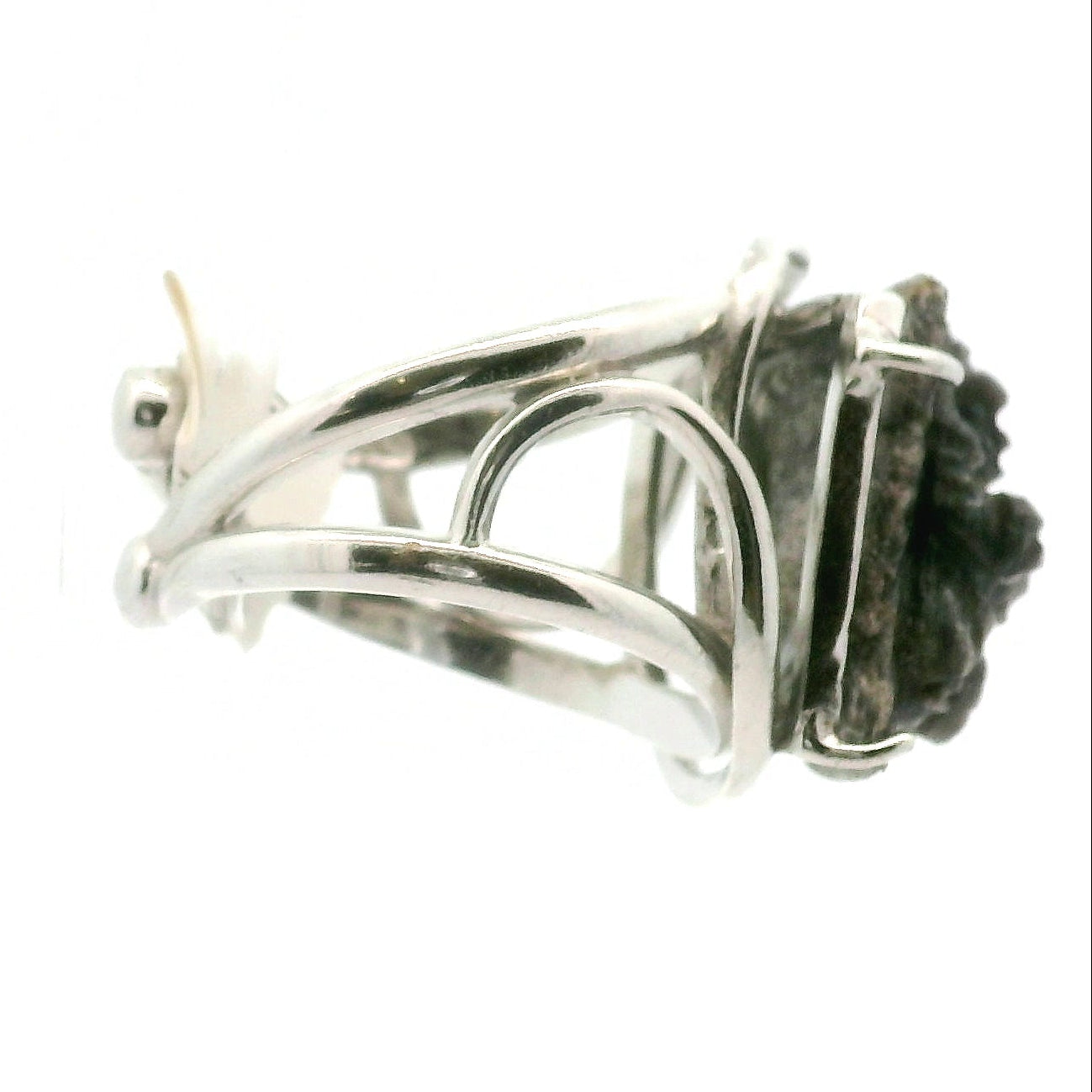 Black Sapphire Ganesha Cuff Ring 925 Silver for Good Luck, Prosperity and Protection