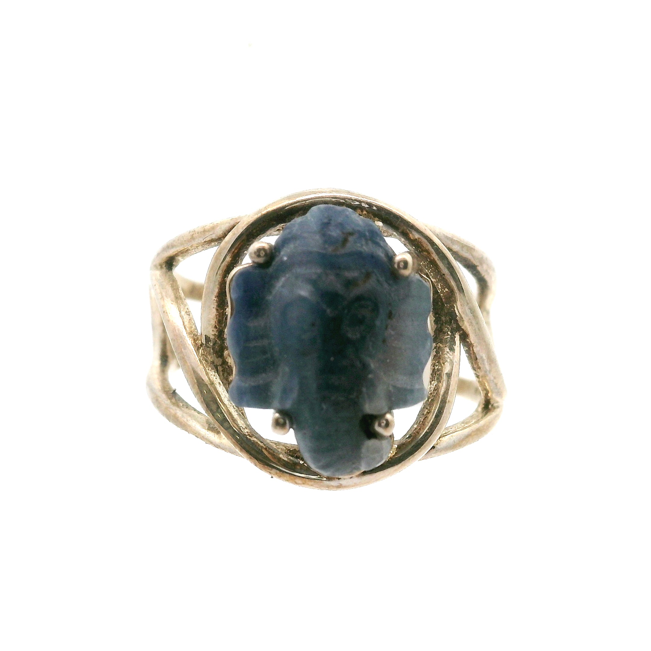 Blue Sapphire Ganesha Cuff Ring .925 Sterling Silver for Insight, Wisdom & Clearing Blockages