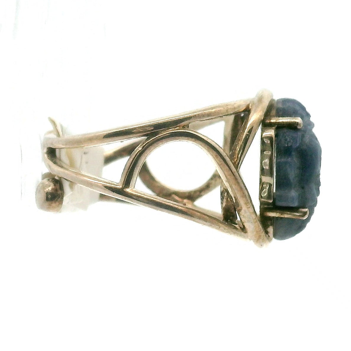 Blue Sapphire Ganesha Cuff Ring .925 Sterling Silver for Insight, Wisdom & Clearing Blockages