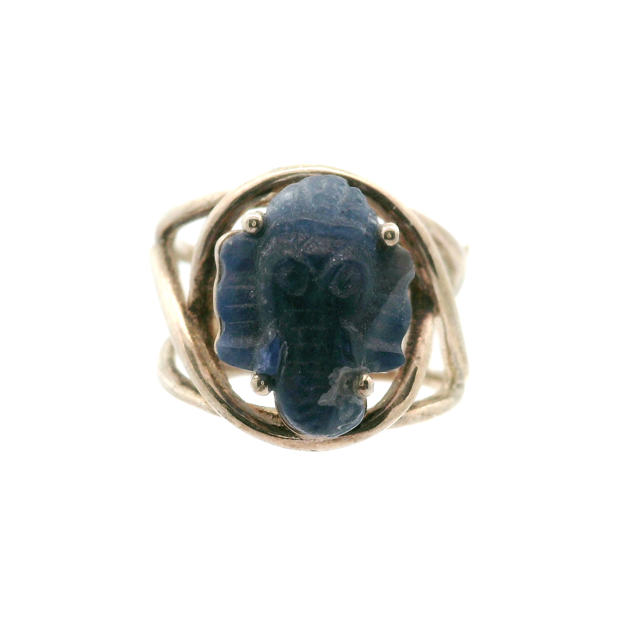 Blue Sapphire Ganesha Cuff Ring .925 Sterling Silver for Insight, Wisdom & Clearing Blockages