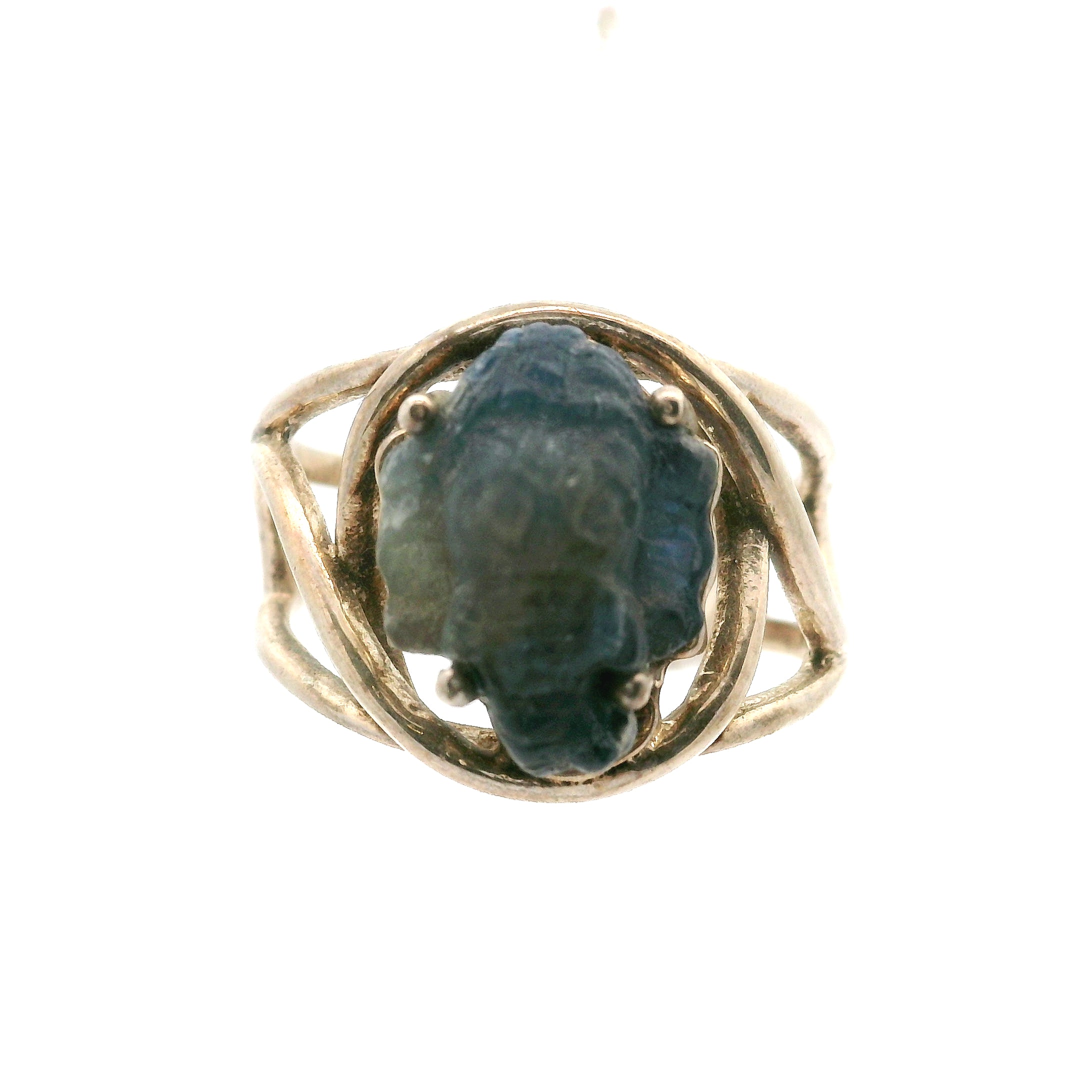 Blue Sapphire Ganesha Cuff Ring .925 Sterling Silver for Insight, Wisdom & Clearing Blockages