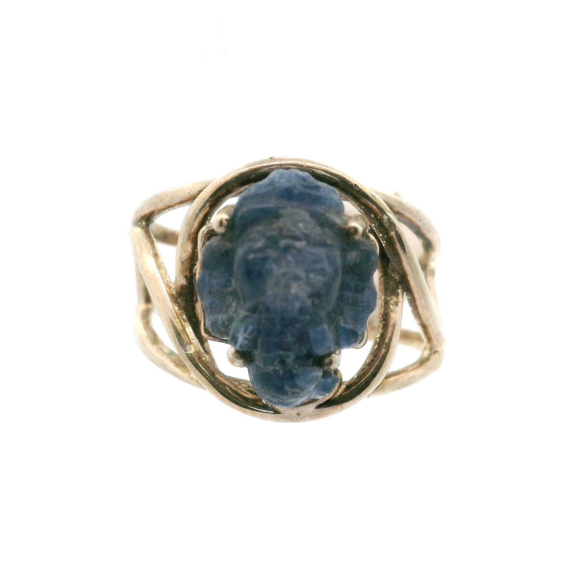 Blue Sapphire Ganesha Cuff Ring .925 Sterling Silver for Insight, Wisdom & Clearing Blockages