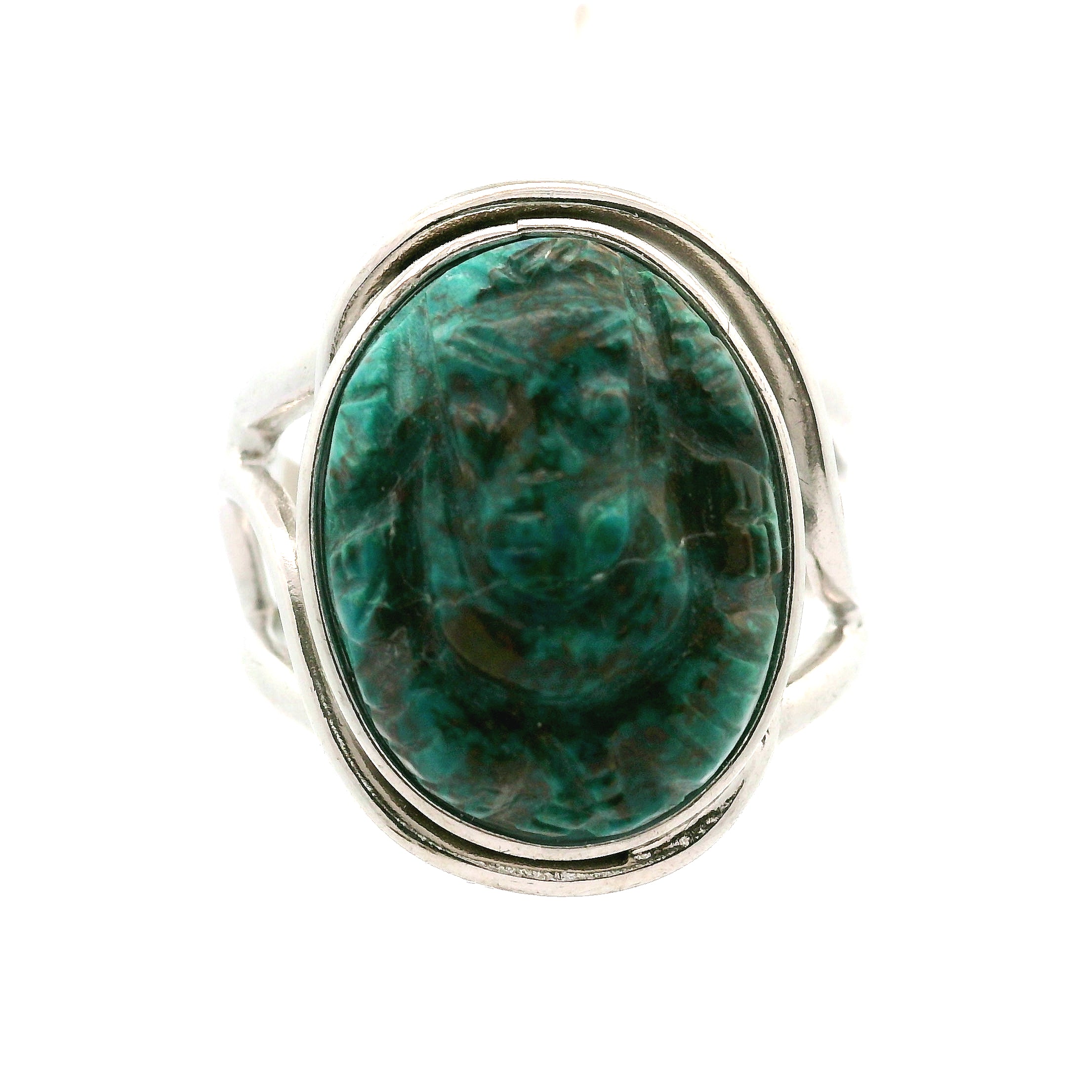 Shattuckite Carved Ganesha Cuff Ring, Adjustable Ring .925 Silver for Truthful Communication and Soul-Level Healing