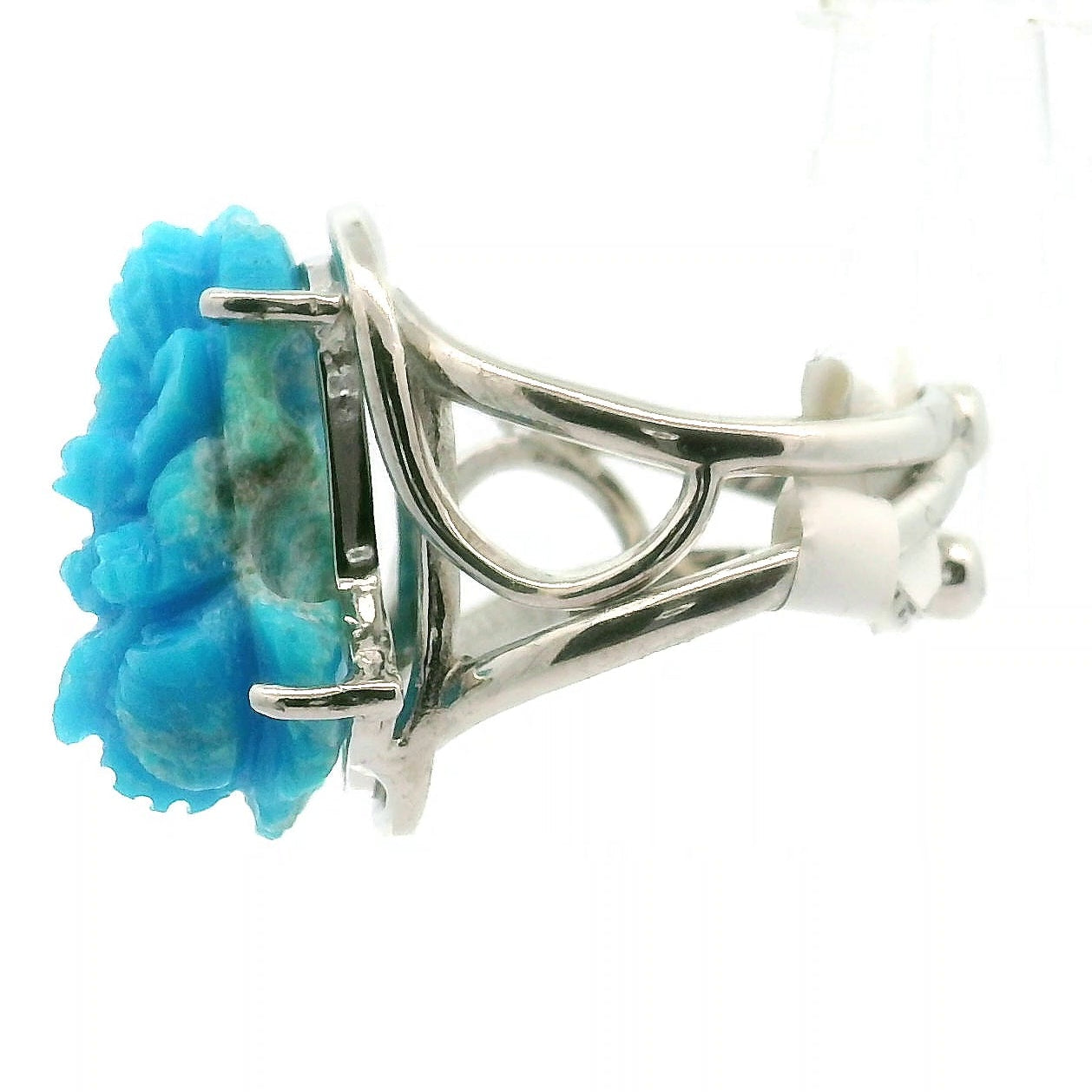 Turquoise Carved Ganesha Cuff Ring for Good Luck, Prosperity and Protection