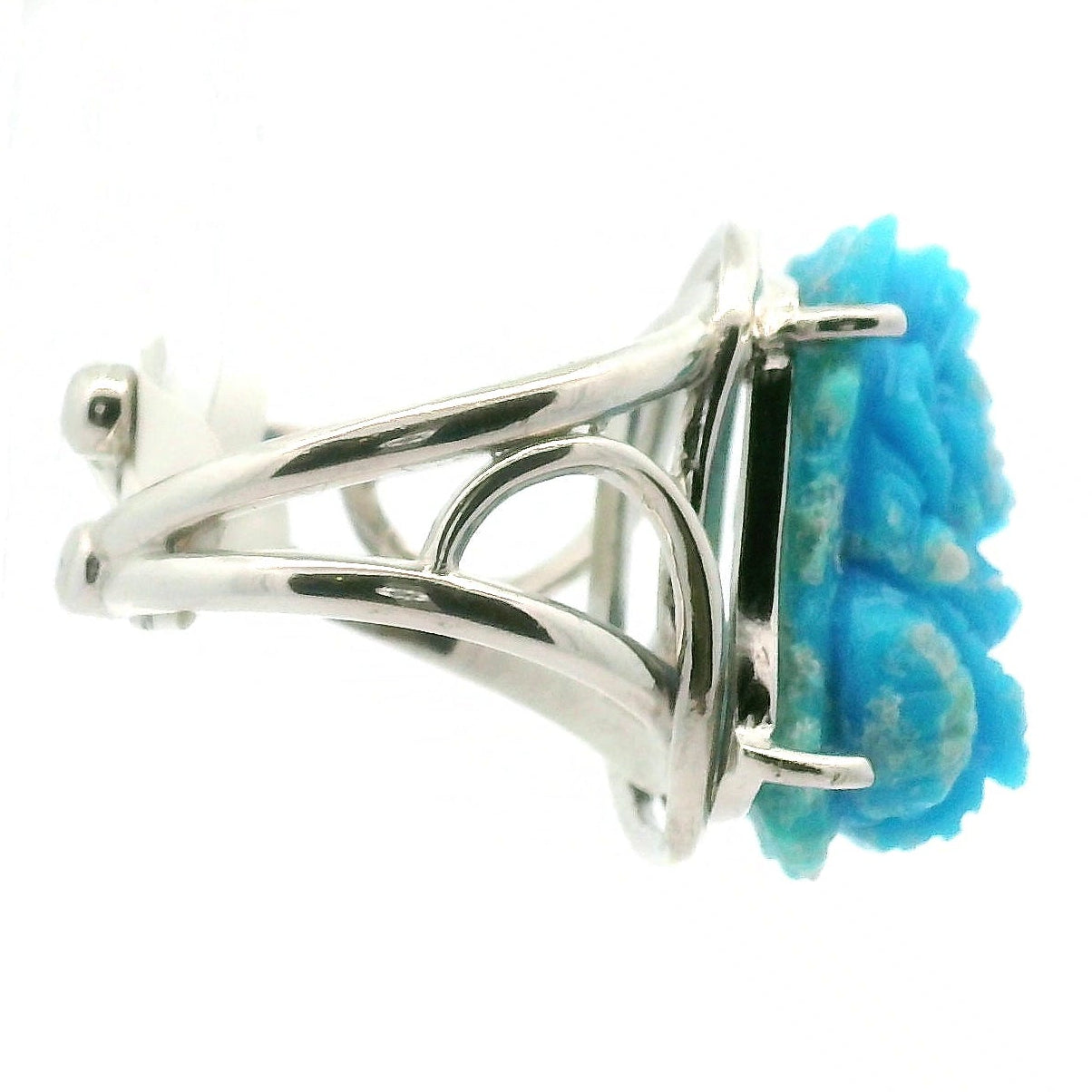 Turquoise Carved Ganesha Cuff Ring for Good Luck, Prosperity and Protection
