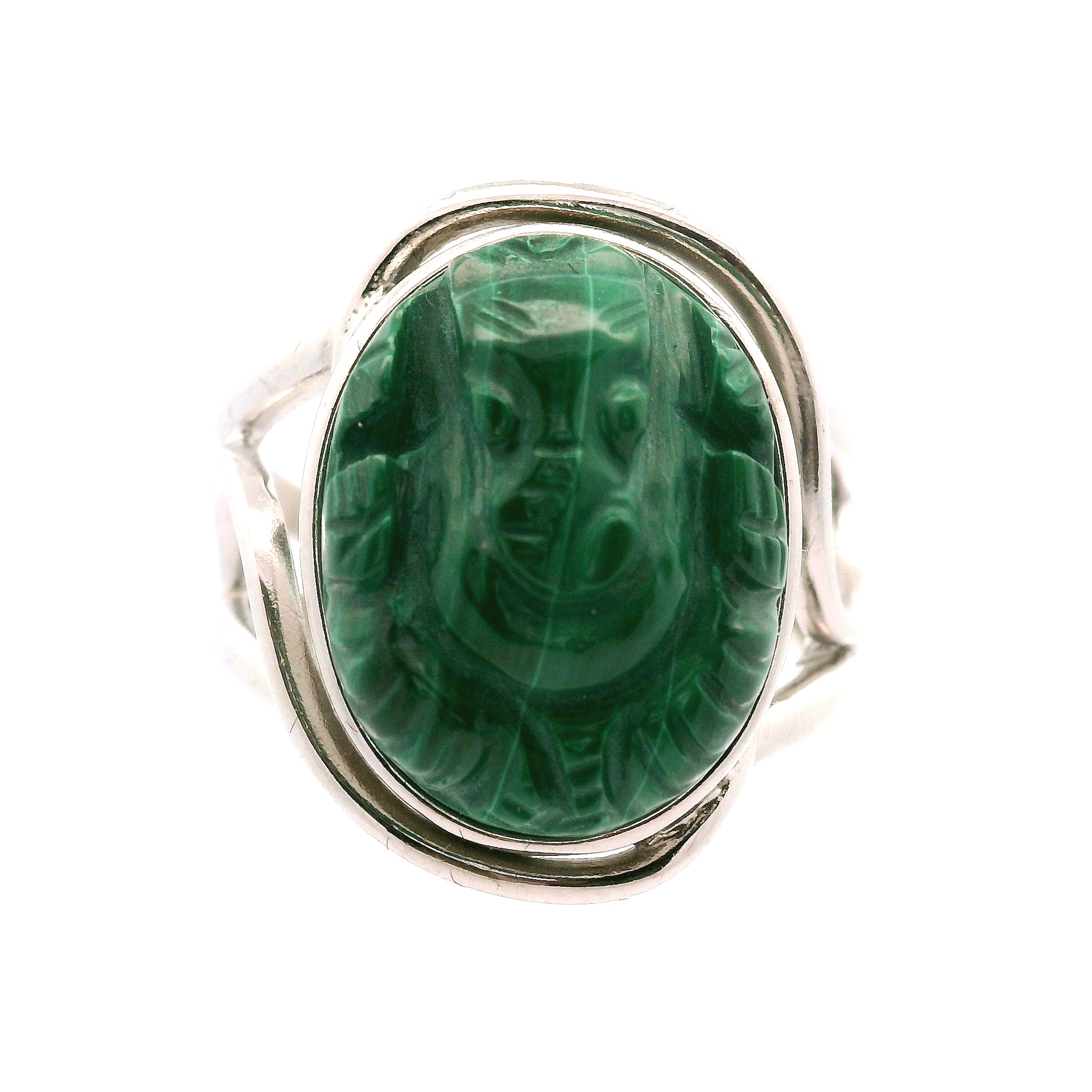 Malachite Ganesha Cuff Ring .925 Silver for Love, Transformation and Wealth