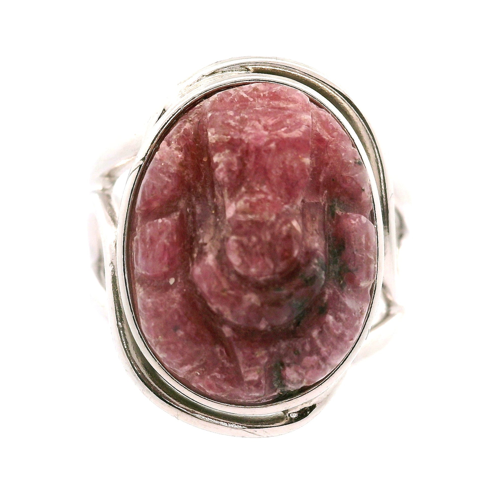 Rhodonite Carved Ganesha Cuff Ring for Personal Power and Removing Obstacles
